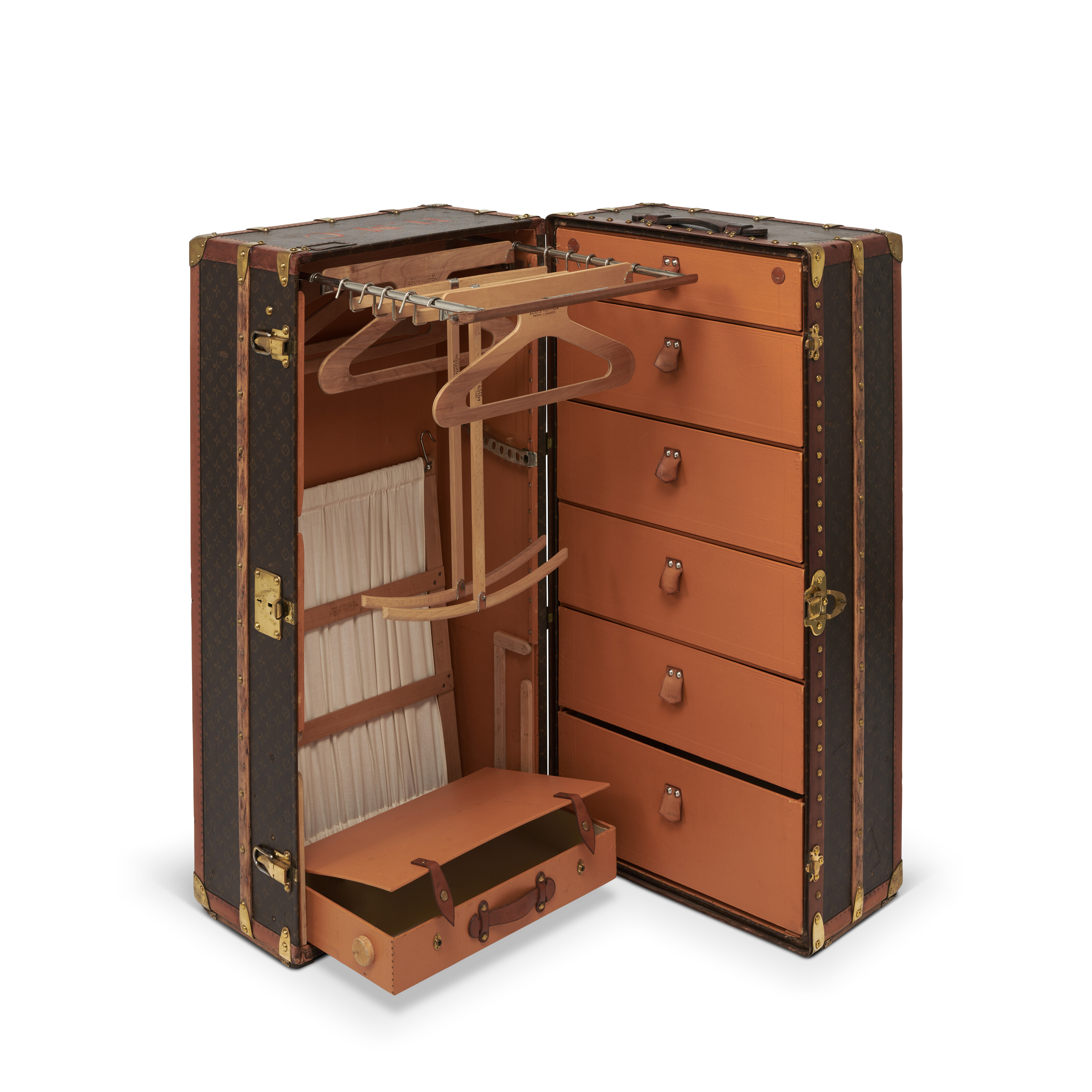 A MONOGRAM CANVAS WARDROBE TRUNK WITH BRASS HARDWARE, LOUIS