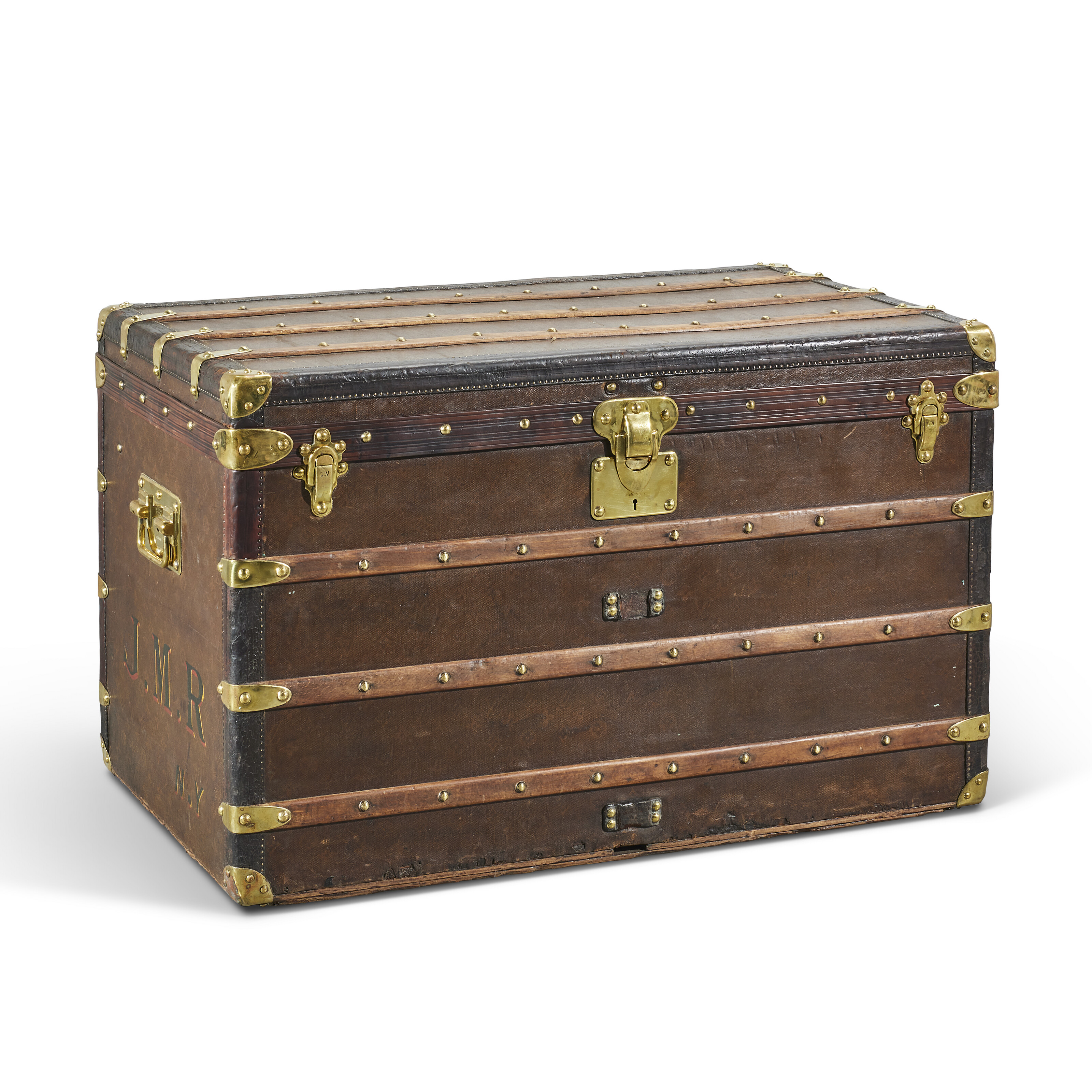 A RARE, MONOGRAM CANVAS CASINO TRUNK WITH BRASS HARDWARE, LOUIS
