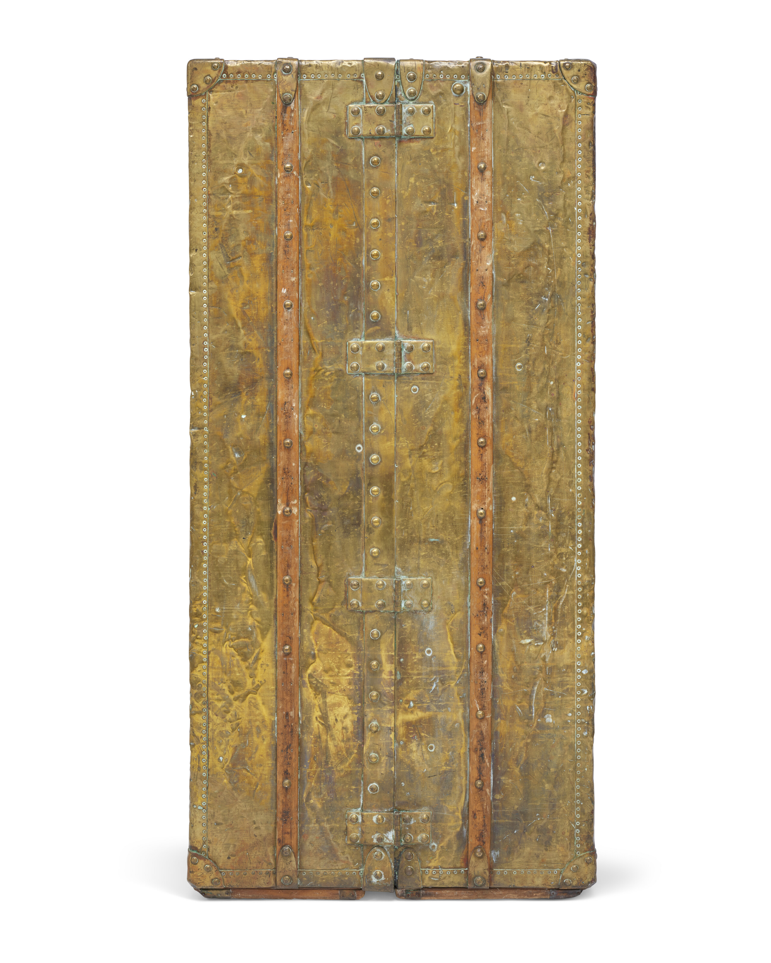 A RARE, HERMETIC COPPER EXPLORER WARDROBE TRUNK WITH BRASS