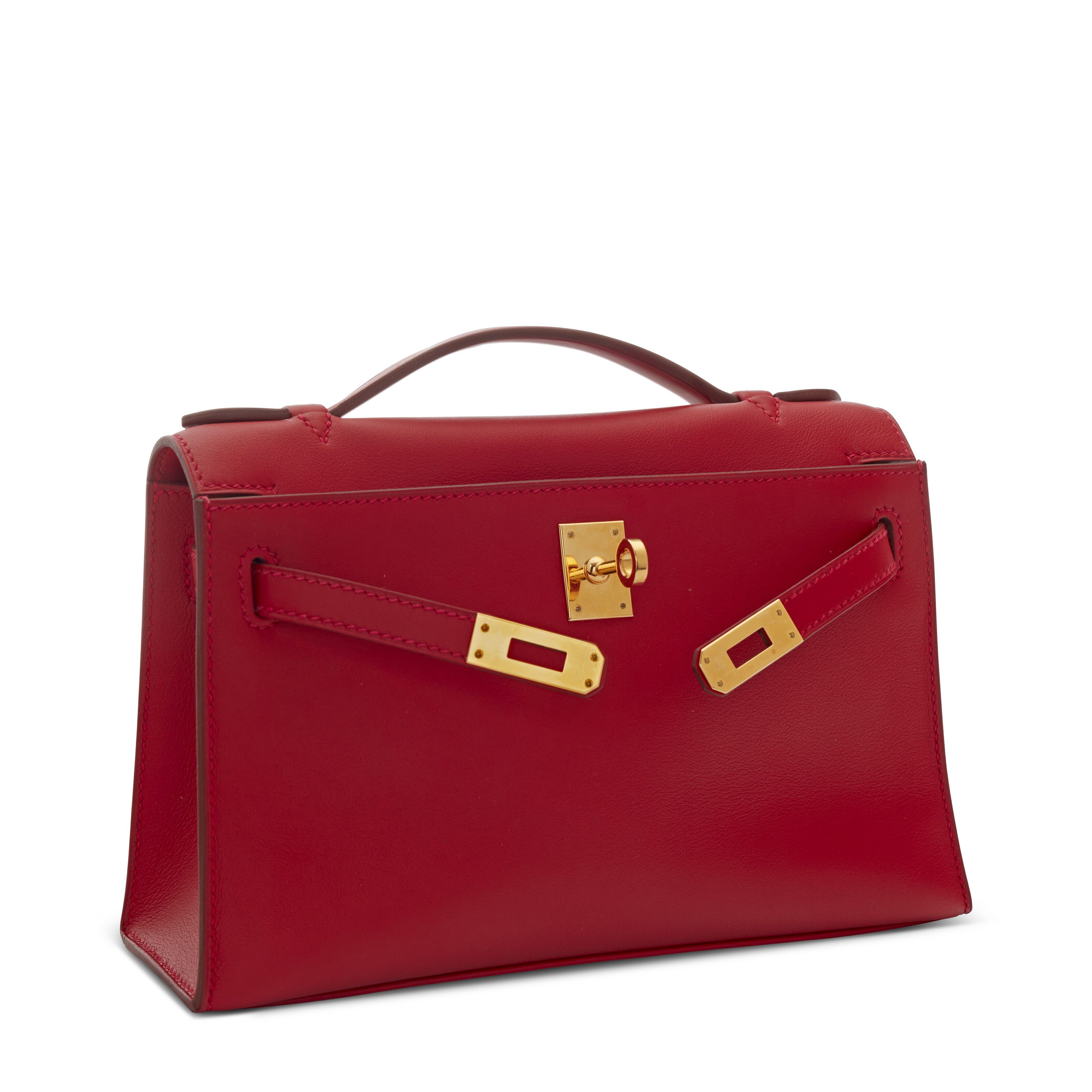 A ROUGE VIF SWIFT LEATHER KELLY POCHETTE WITH GOLD HARDWARE