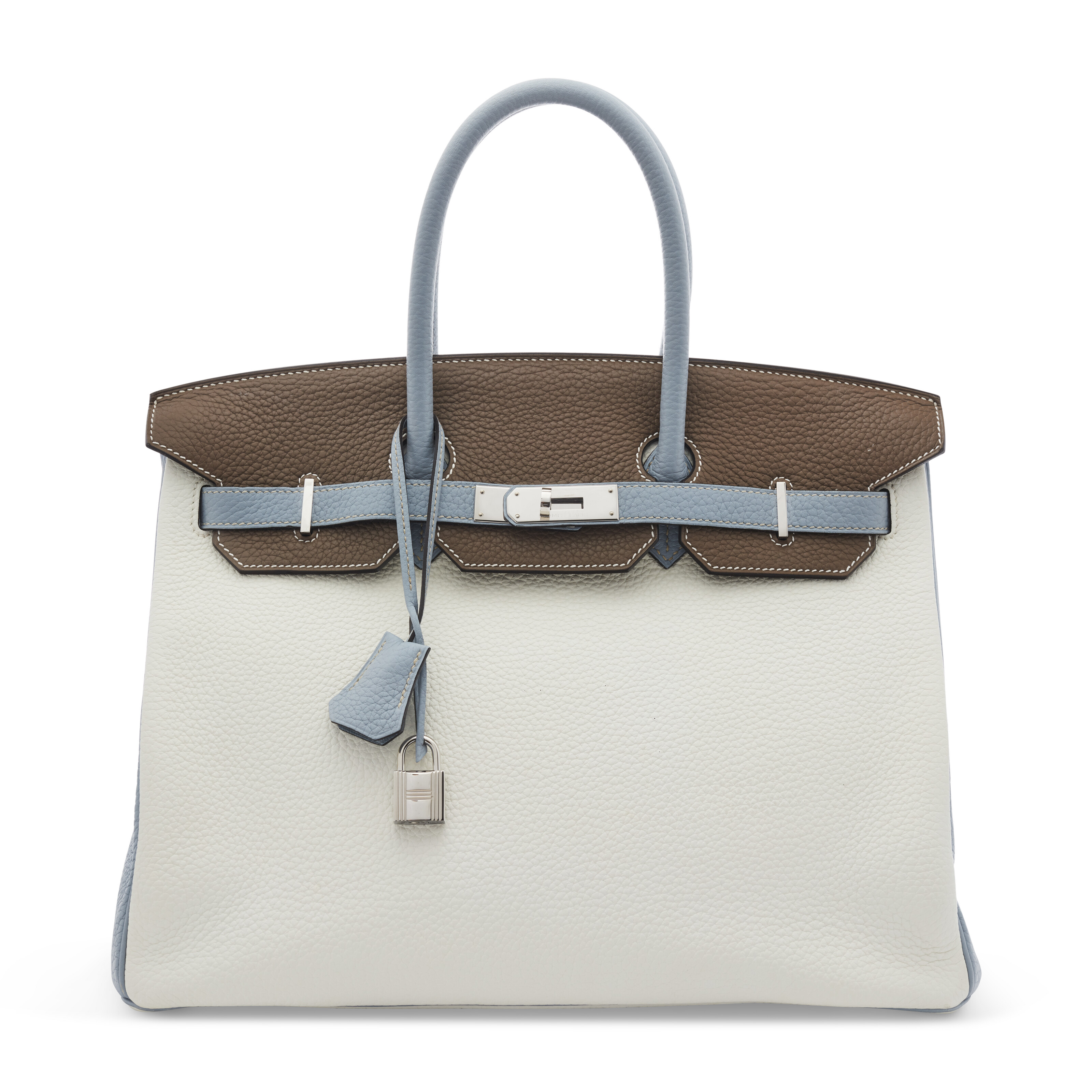 A SPECIAL ORDER WHITE, ÉTOUPE & BLEU LIN CLÉMENCE LEATHER BIRKIN