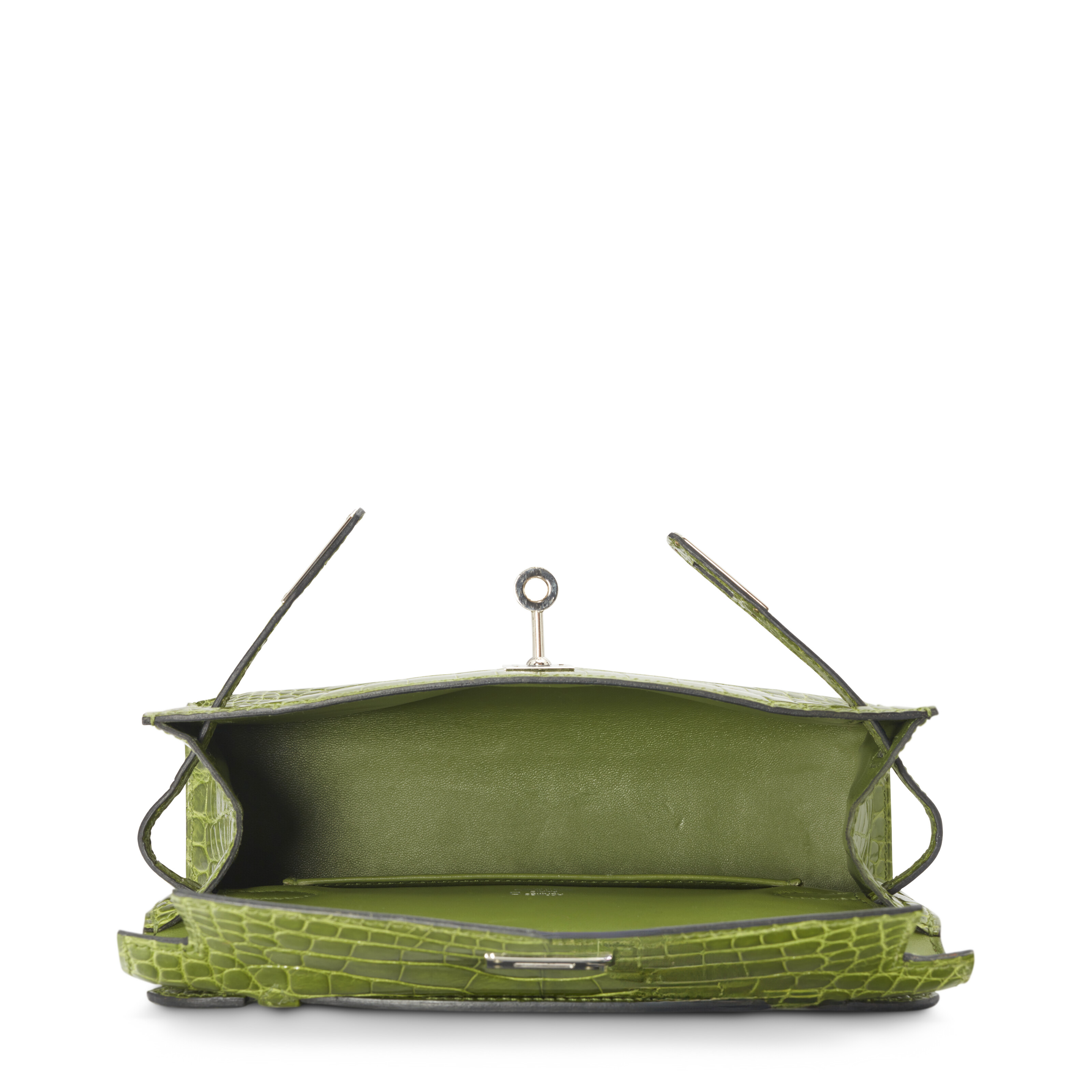 A SHINY PELOUSE ALLIGATOR KELLY POCHETTE WITH PALLADIUM HARDWARE