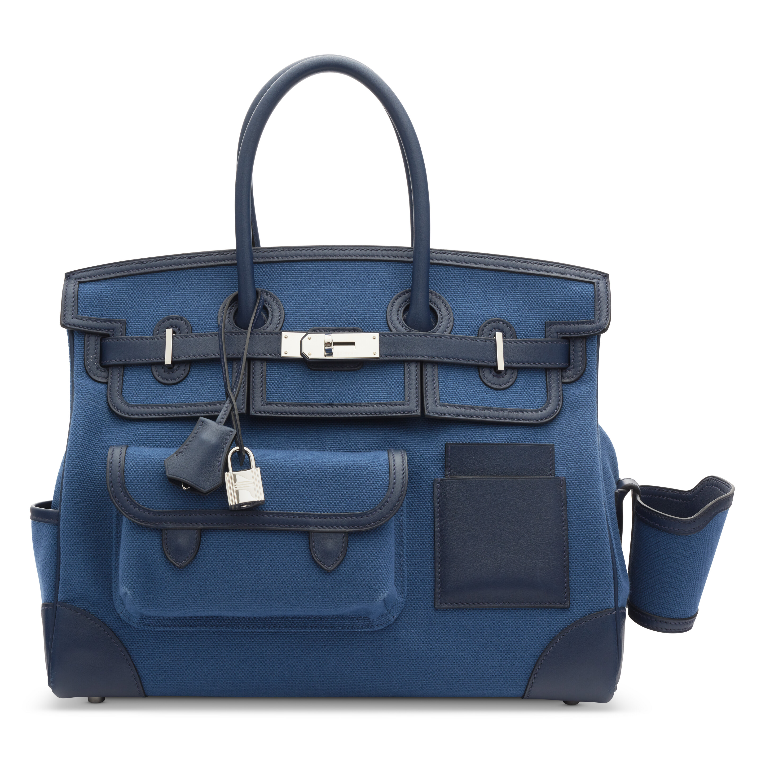 A limited-edition bleu Egée goëland toile and swift leather Cargo Birkin 35 with palladium hardware, Hermes, 2020, offered in Unlocking the Orange Dream: Handbags from an Important Private Collection from 30 October to 13 November 2024 at Christie's Online