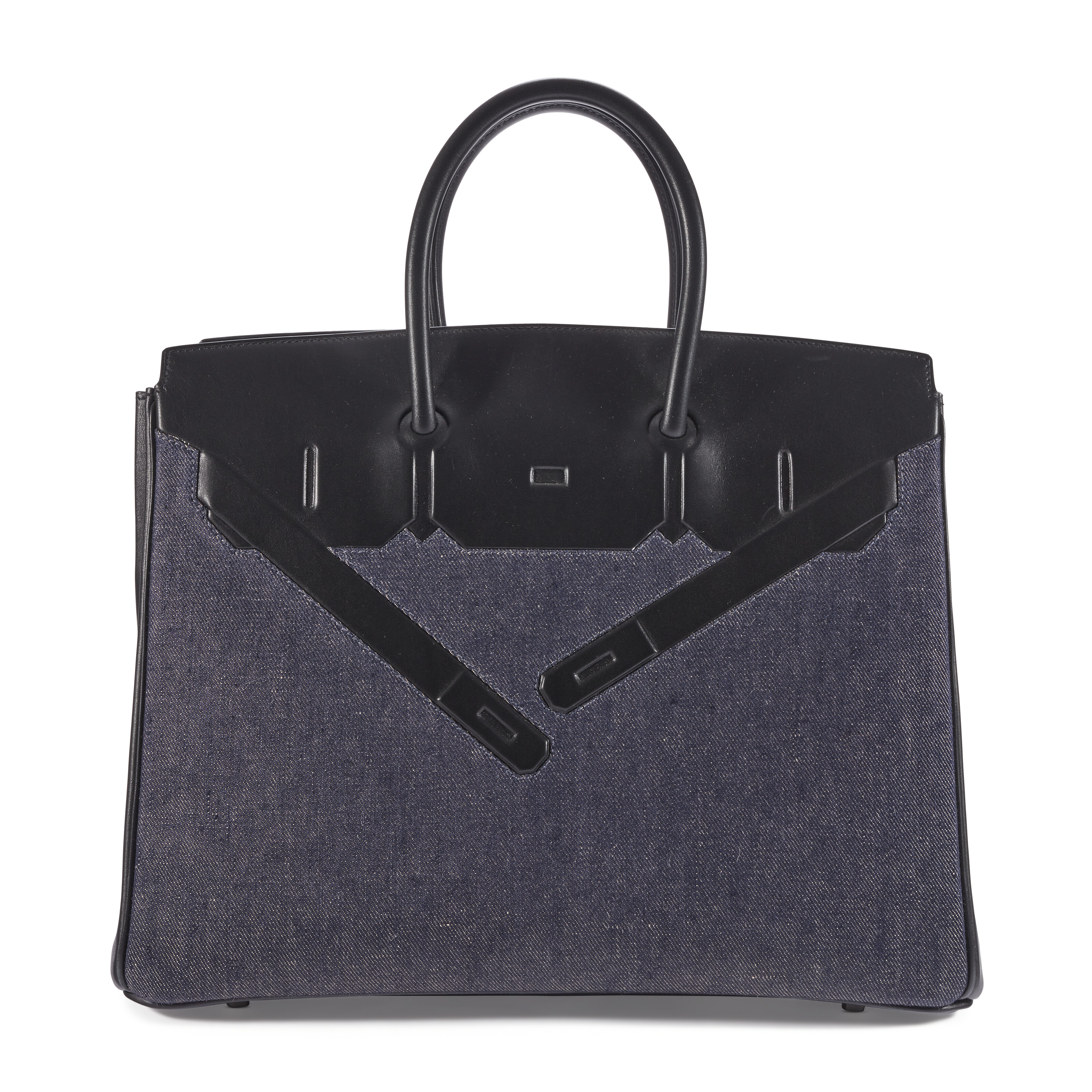 A limited-edition denim toile and black evercalf leather Shadow Birkin 35 with palladium hardware, Hermes, 2010, offered in Unlocking the Orange Dream: Handbags from an Important Private Collection from 30 October to 13 November 2024 at Christie's Online
