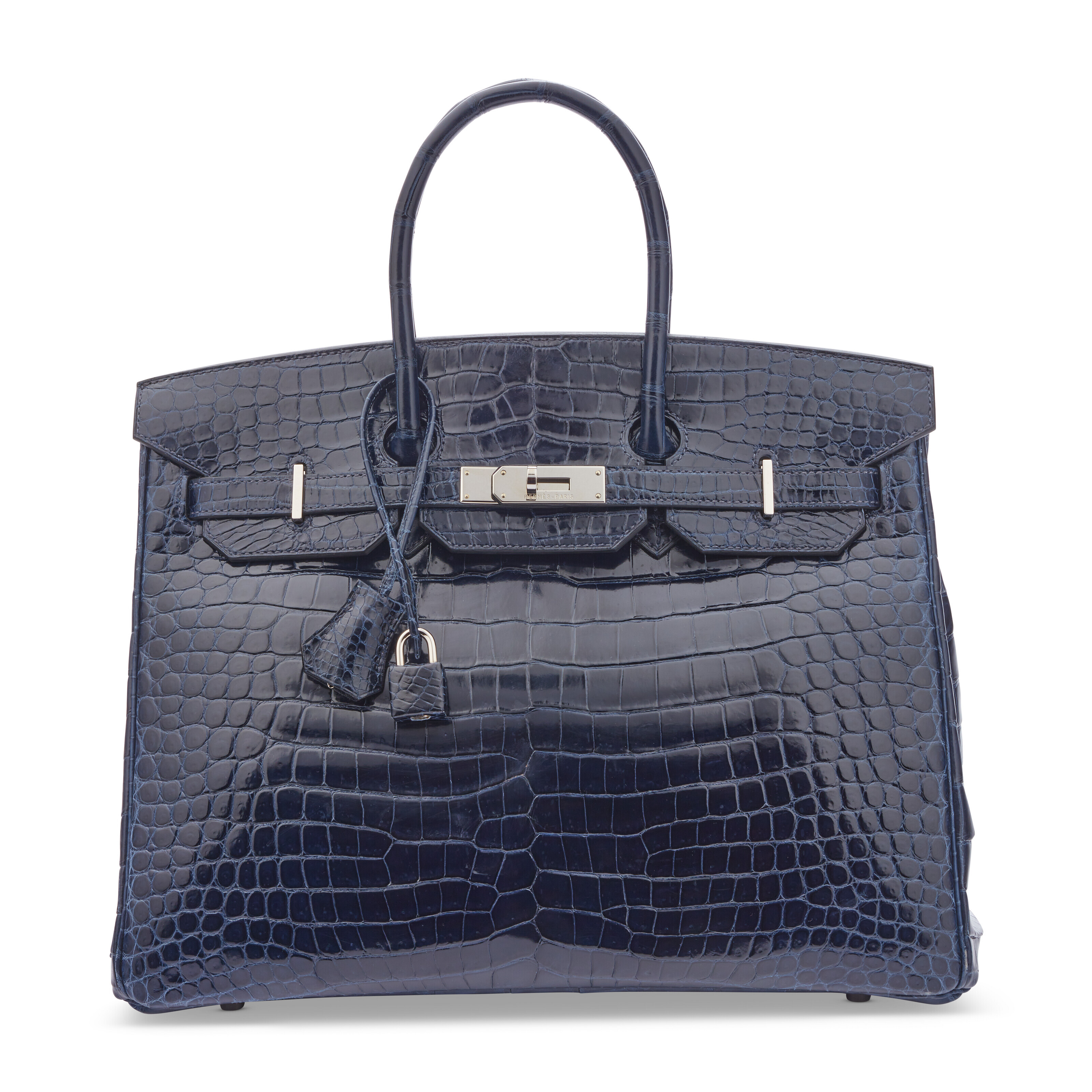 A SHINY BLEU ABYSSE POROSUS CROCODILE BIRKIN 35 WITH PALLADIUM