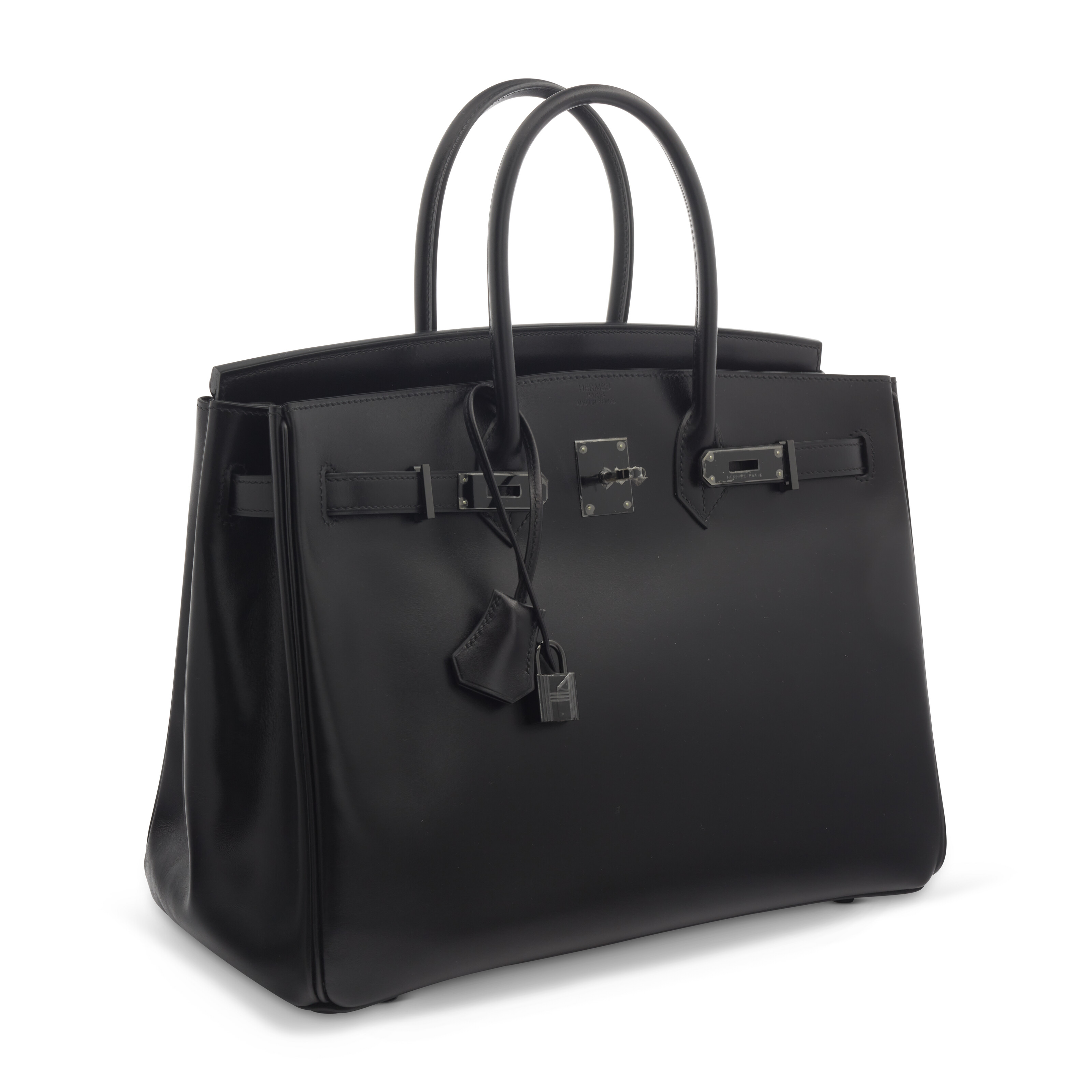 A LIMITED EDITION BLACK CALF BOX LEATHER SO BLACK BIRKIN 35 WITH