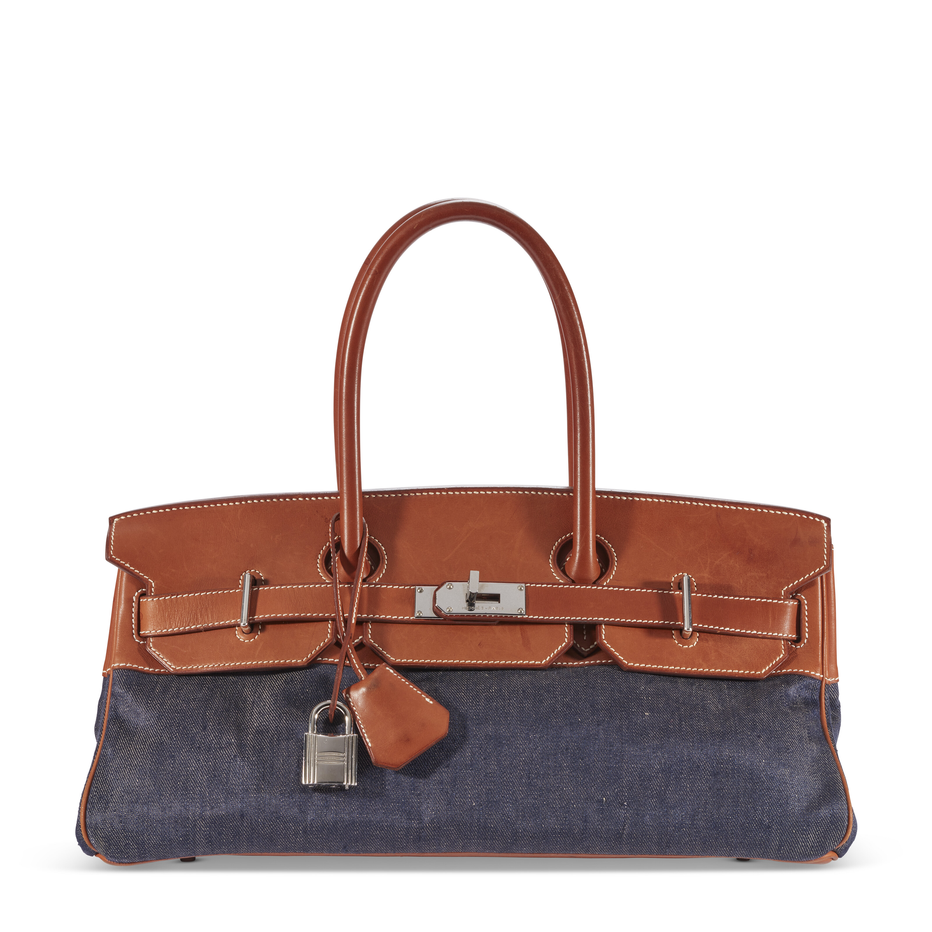 A RARE NATUREL BARÉNIA & DENIM CANVAS JPG SHOULDER BIRKIN 42 WITH