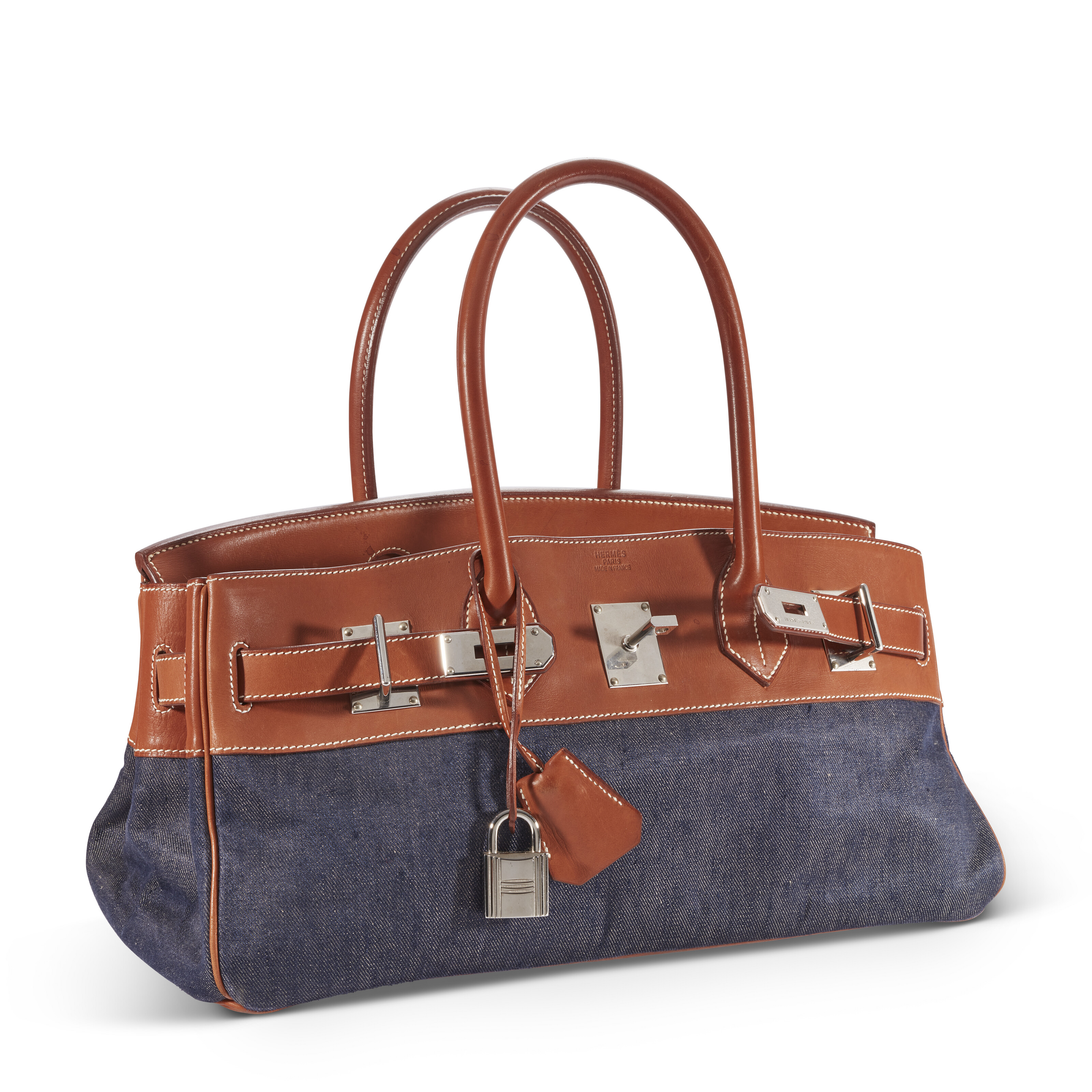 A RARE NATUREL BARÉNIA & DENIM CANVAS JPG SHOULDER BIRKIN 42 WITH