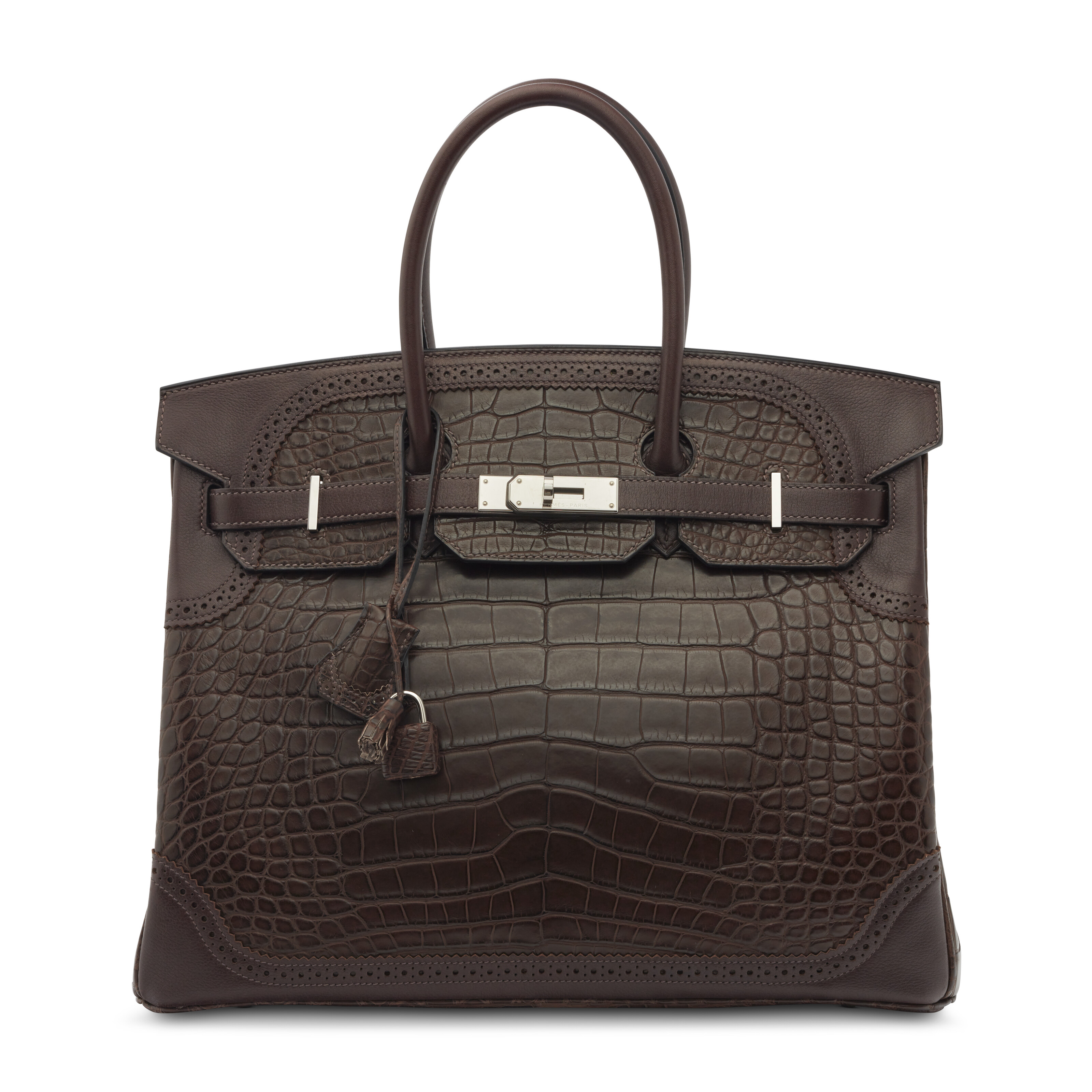 A LIMITED EDITION MATTE EBENE ALLIGATOR SWIFT LEATHER GHILLIES BIRKIN 35 WITH PALLADIUM HARDWARE HERMES 2015 Christie s
