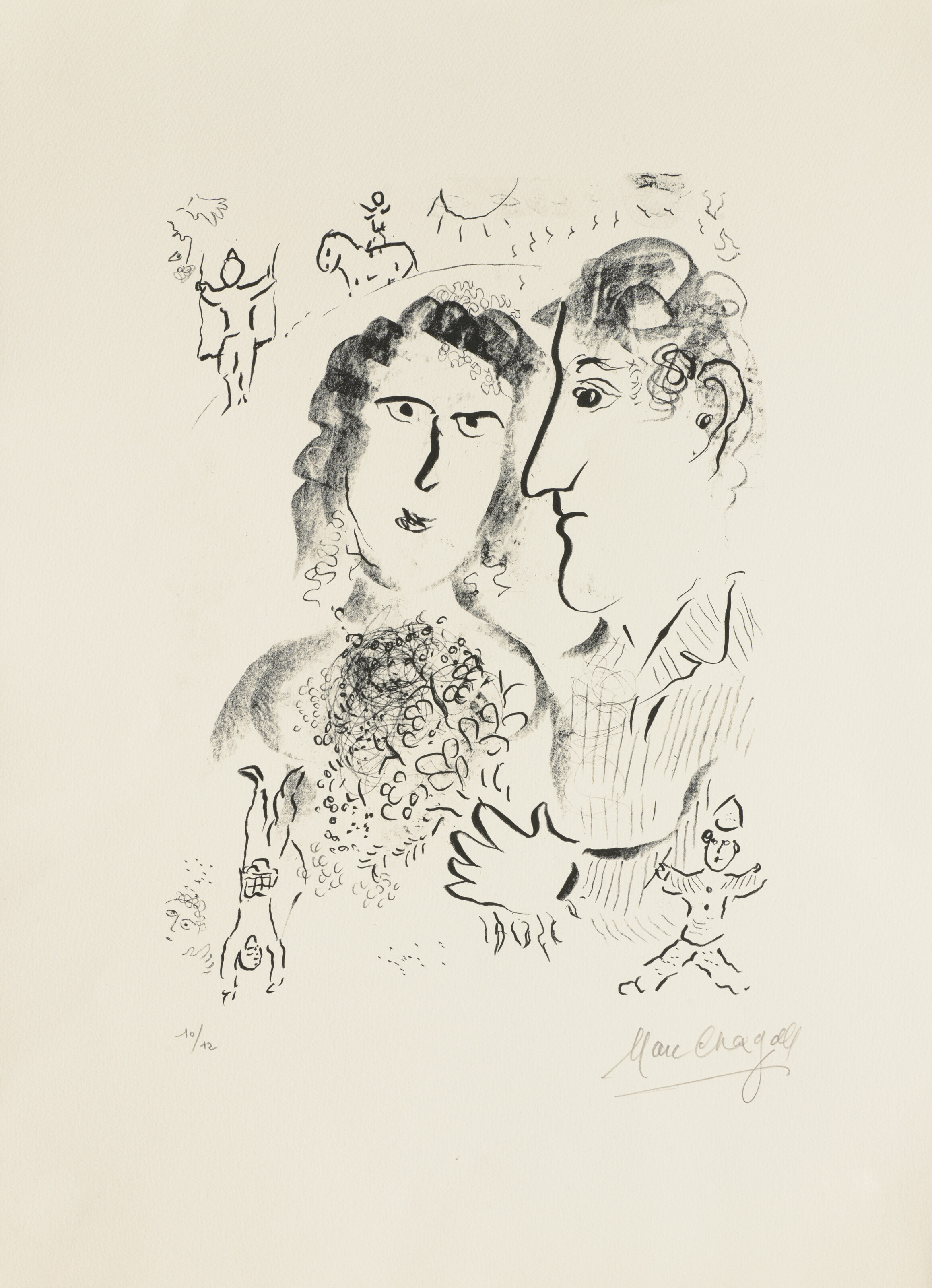Marc Chagall, Fiançailles au Cirque, 1983, offered in Marc Chagall: entre ciel et terre - Oeuvres provenant de la succession de l'artiste until 22 October 2024 at Christie's Online