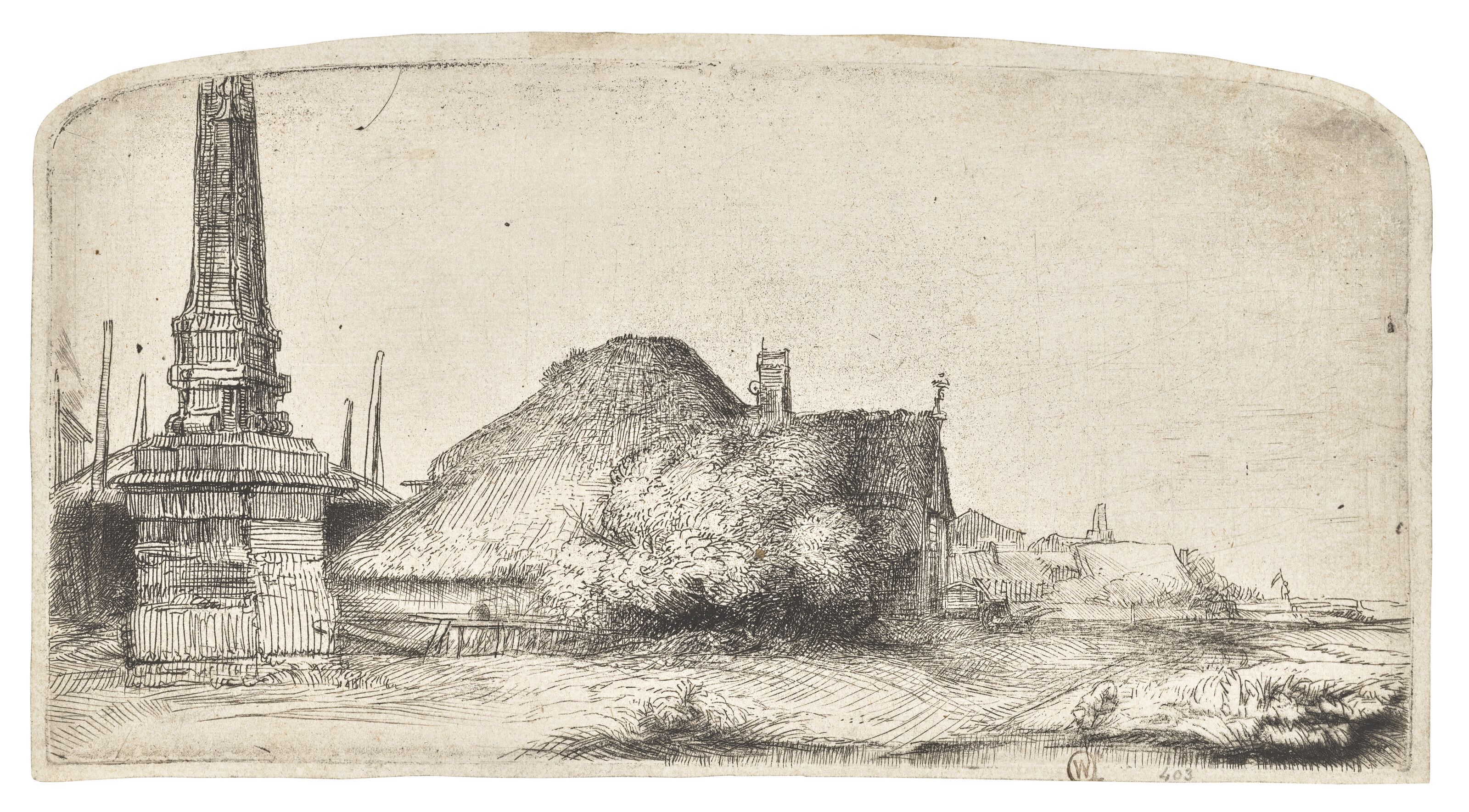 Catalog image of Cottage and Boundary Post on the Spaarndammerdijk ('Landscape with an Obelisk')
