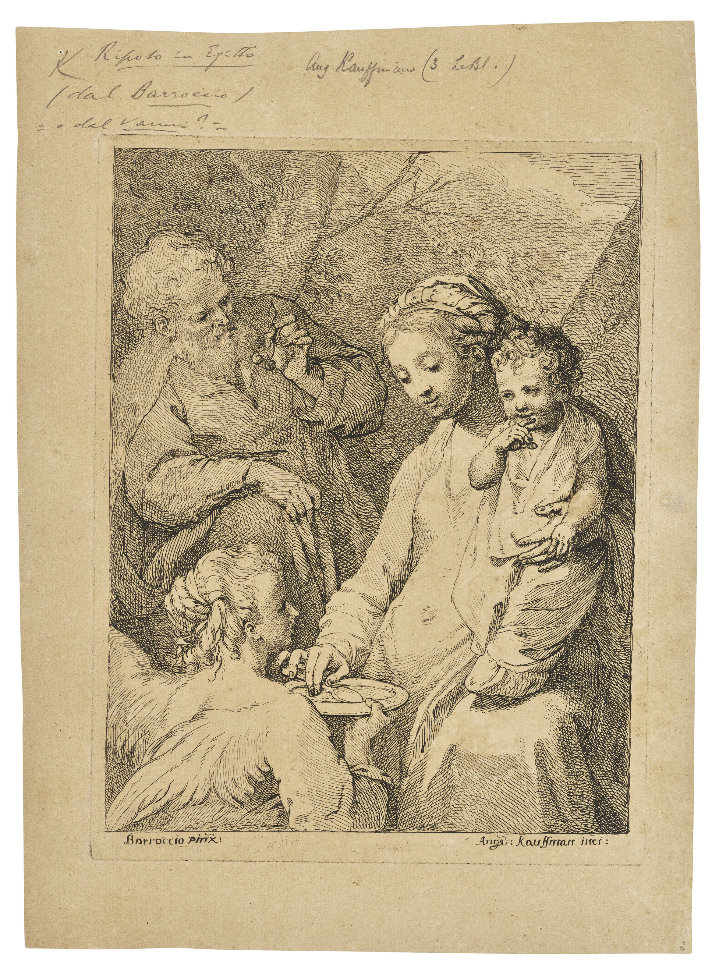 Angelica Kauffman after Francesco Vanni, The Rest on the Flight into Egypt (Madonna della Pappa), circa 1762-70, offered in Old Master Prints until 21 March 2025 at Christie's Online