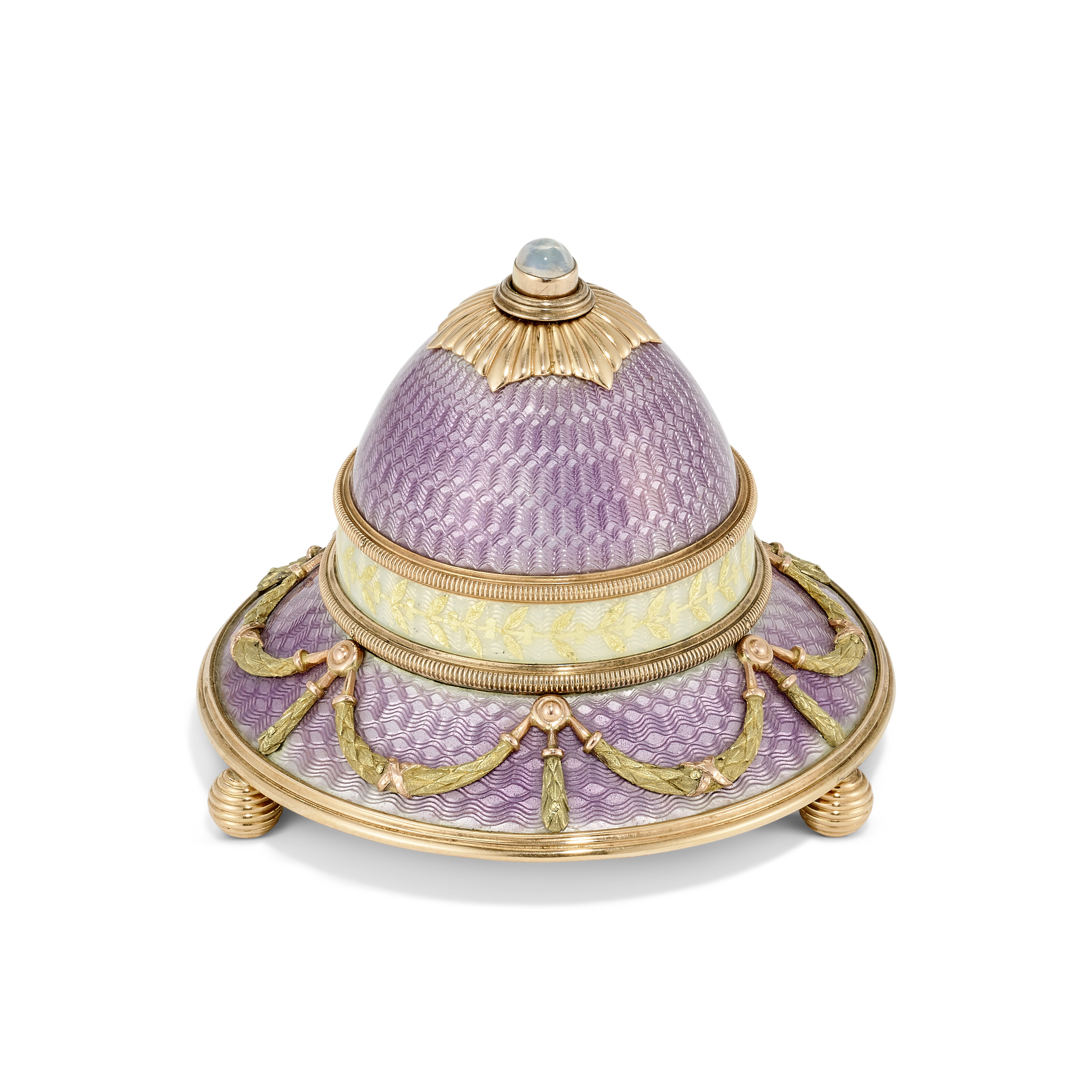 An imperial gem-set and guilloche enamel two-colour gold-mounted bell-push. By Faberge, workmaster Michael Perchin, St Petersburg, 1899-1903, offered in The Winter Egg and Important Works by Faberge from a Princely Collection on 2 December 2025 at Christie's in London