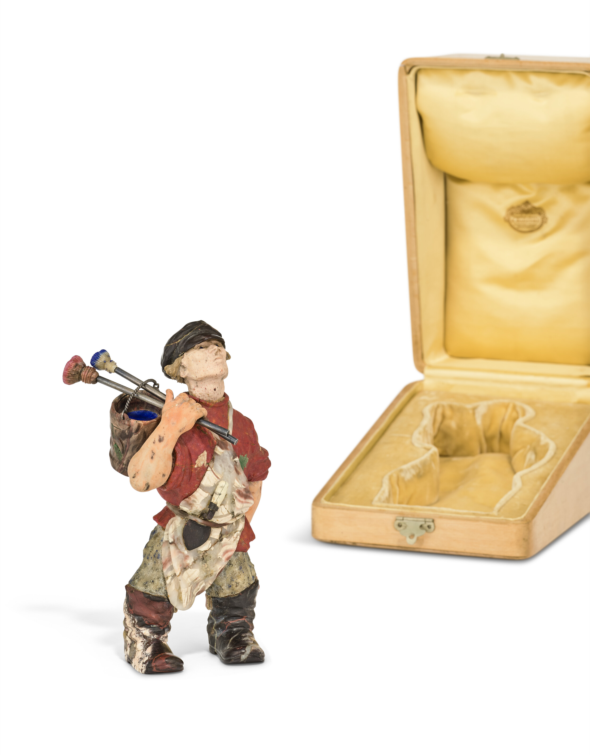 A very rare and important hardstone model of a street painter. By Faberge, modeller Boris Fredman Cluzel, Petrograd, 1916, offered in The Winter Egg and Important Works by Faberge from a Princely Collection on 2 December 2025 at Christie's in London