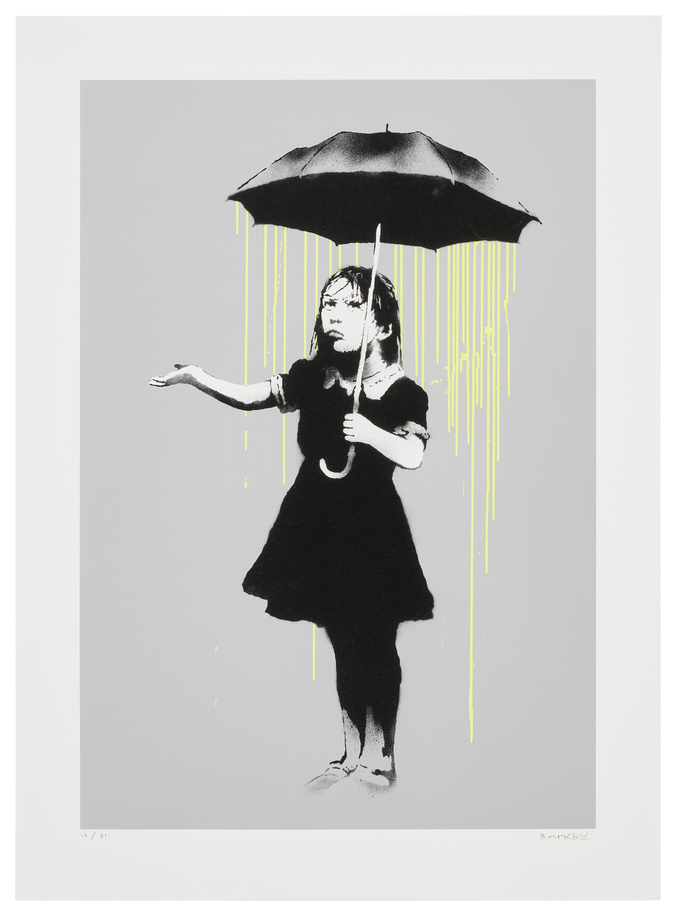 Banksy, NOLA (Green Rain). Screenprint in colours, 2008, offered in Contemporary Edition: London until 1 April 2025 at Christie's Online