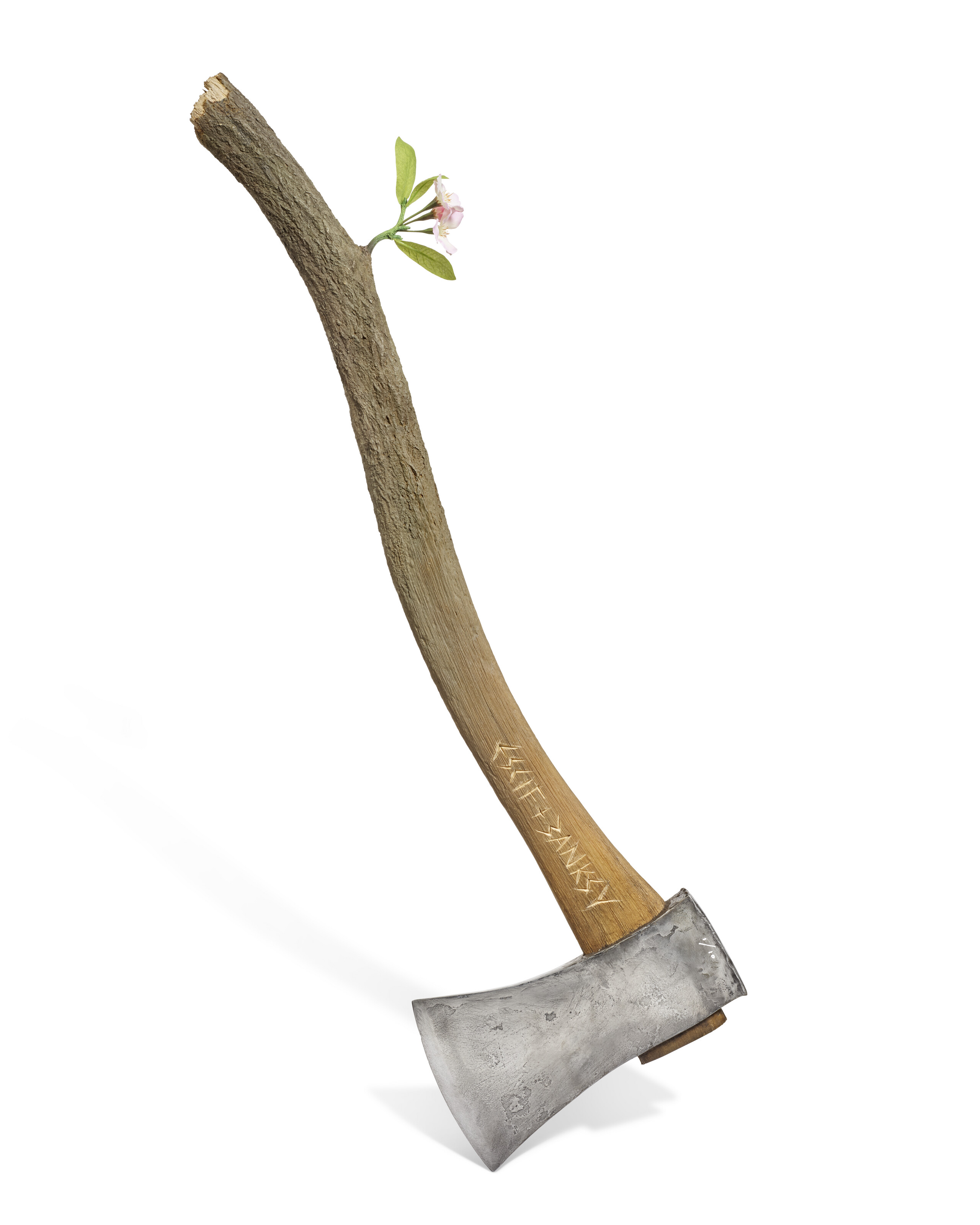 Banksy and Escif, Axe. 3D multiple of PU resin with aluminium filler, stainless steel and plastic flowers, 2019, offered in Contemporary Edition: London until 1 April 2025 at Christie's Online