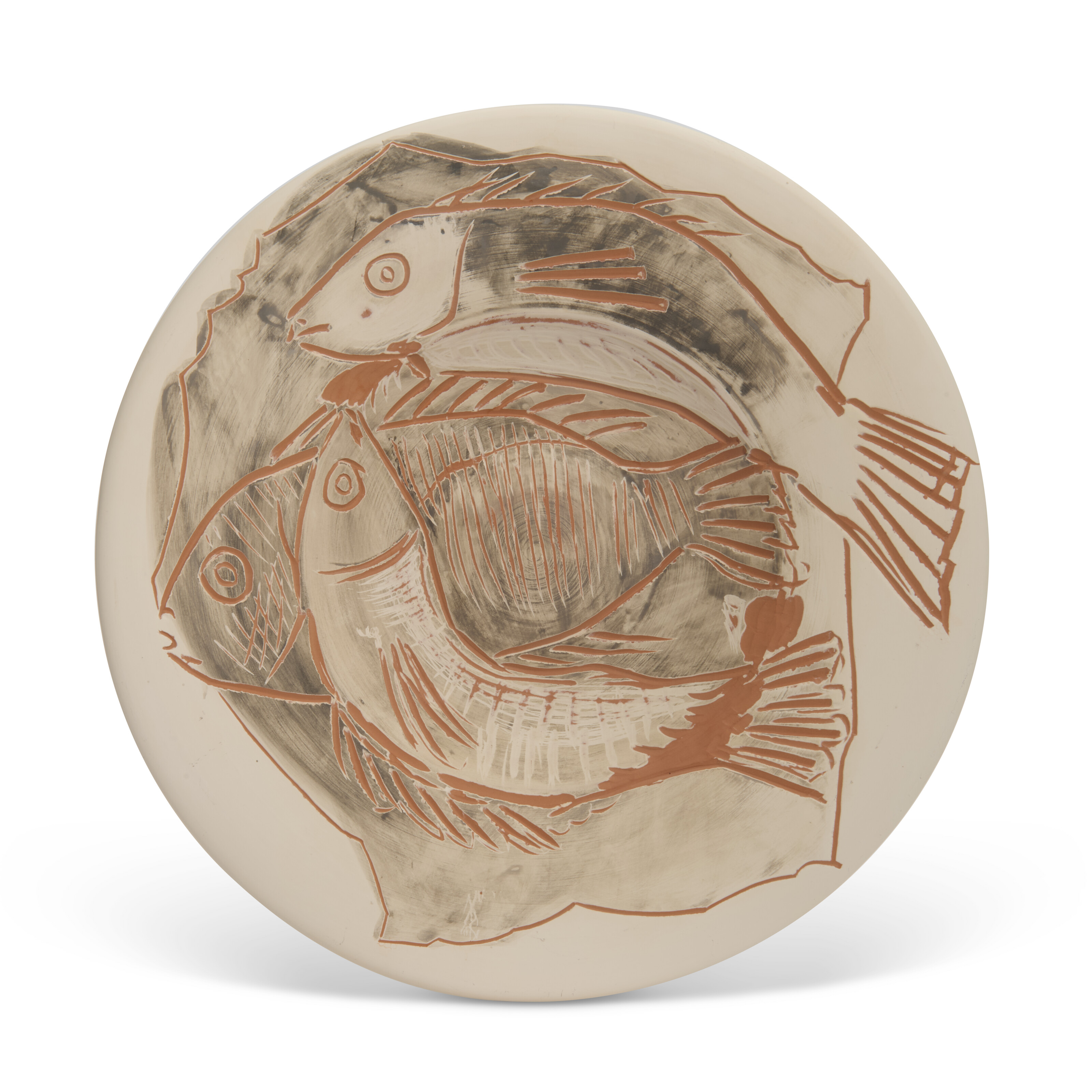 Pablo Picasso, Trois poissons sur fond gris (A.R. 396), offered in Picasso Ceramics, until 22 May 2025 at Christie's Online