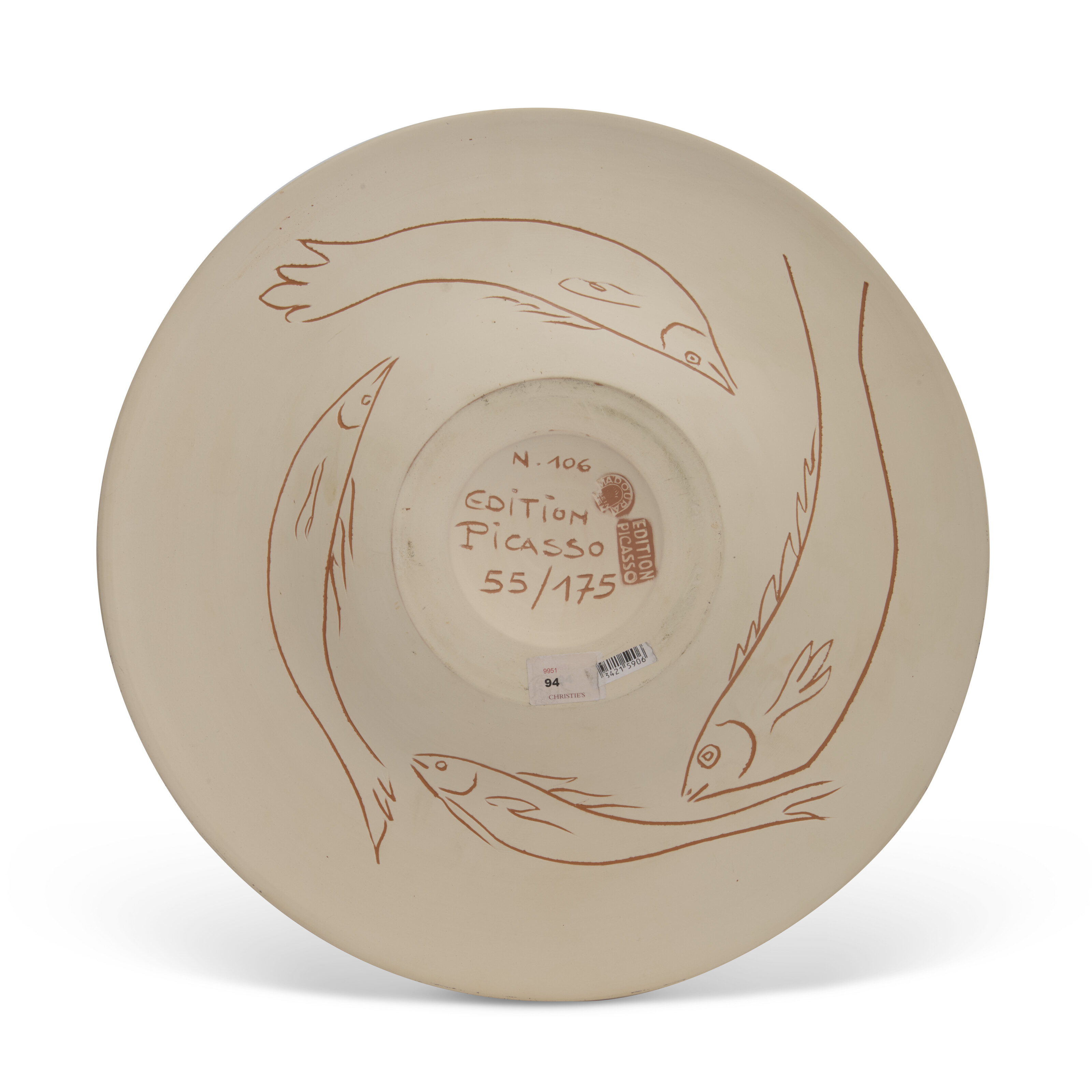 The back of the plate numbered 55/175 is stamped Madoura Plein Feu and Edition Picasso