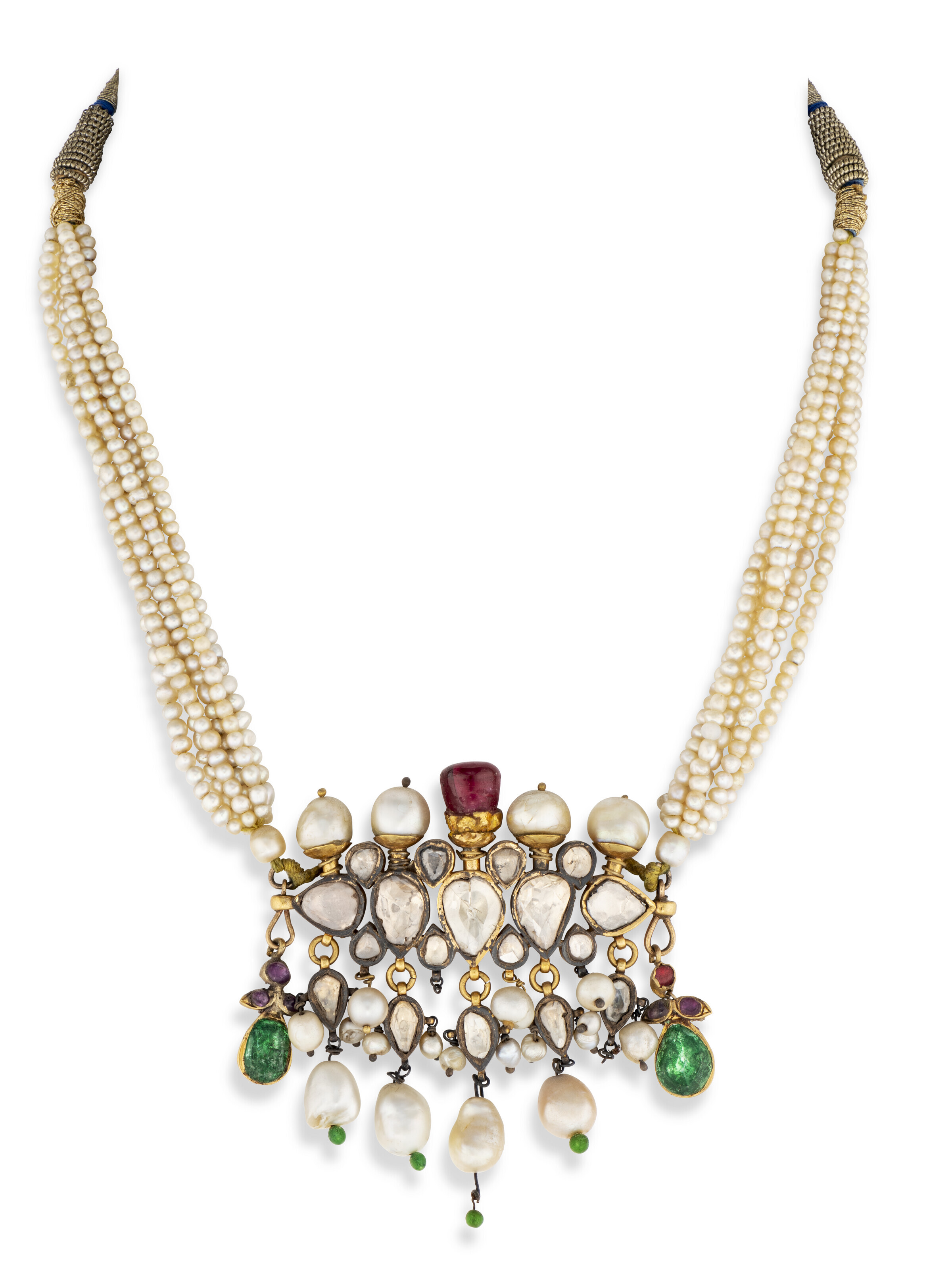 A pearl and diamond-set gold necklace and earrings, north India, 19th/20th century, offered in Art of the Islamic and Indian Worlds including Rugs and Carpets on 1 May 2025 at Christie's in London