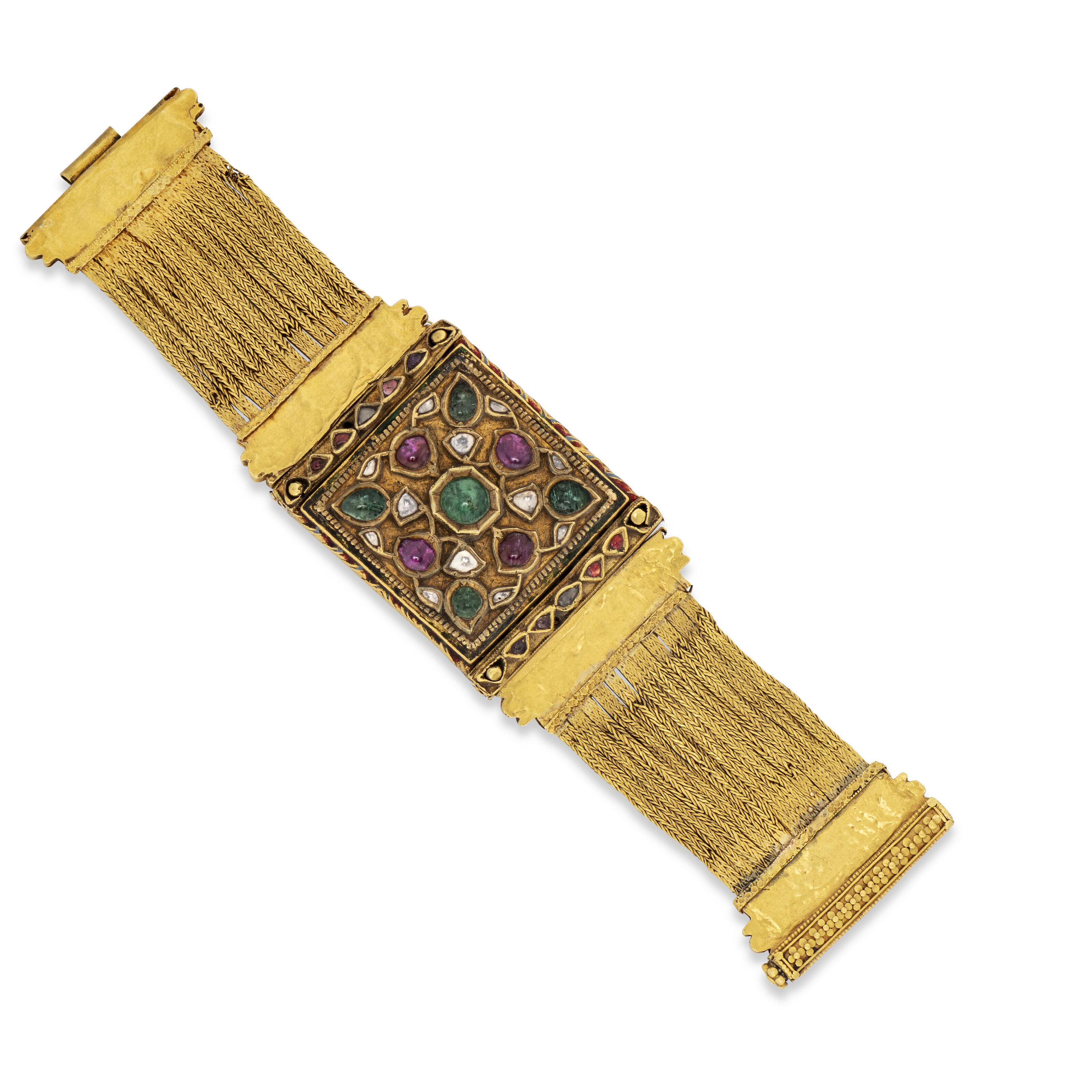 A gem-set and enamelled gold bracelet, India, 19th/20th century, offered in Art of the Islamic and Indian Worlds including Rugs and Carpets on 1 May 2025 at Christie's in London