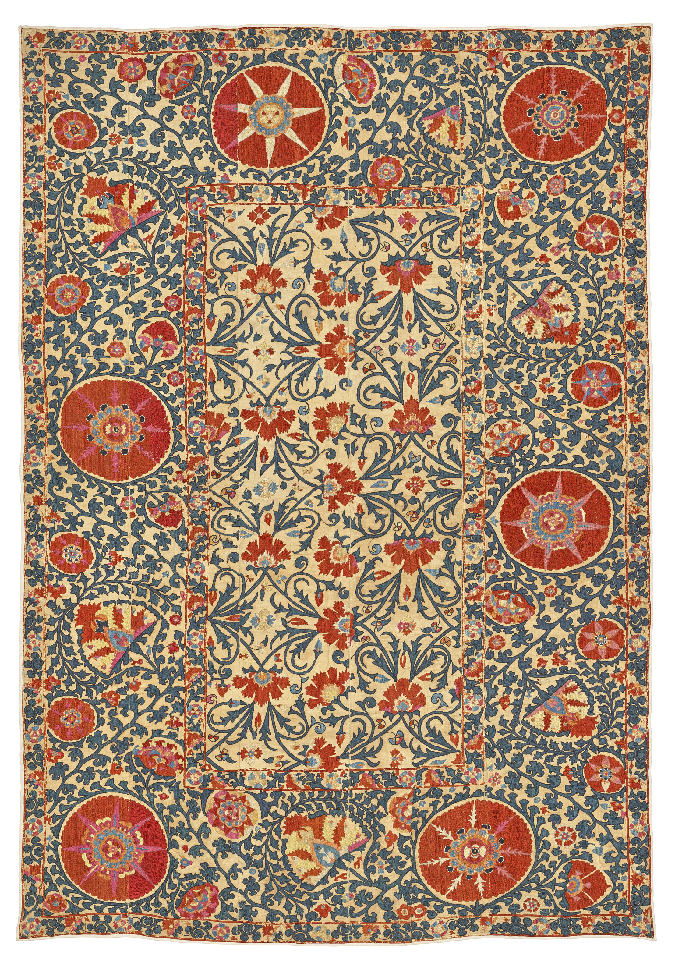 A Shahrisabz suzani, Uzbekistan, circa 1870, offered in Art of the Islamic and Indian Worlds including Rugs and Carpets on 30 October 2025 at Christie's in London