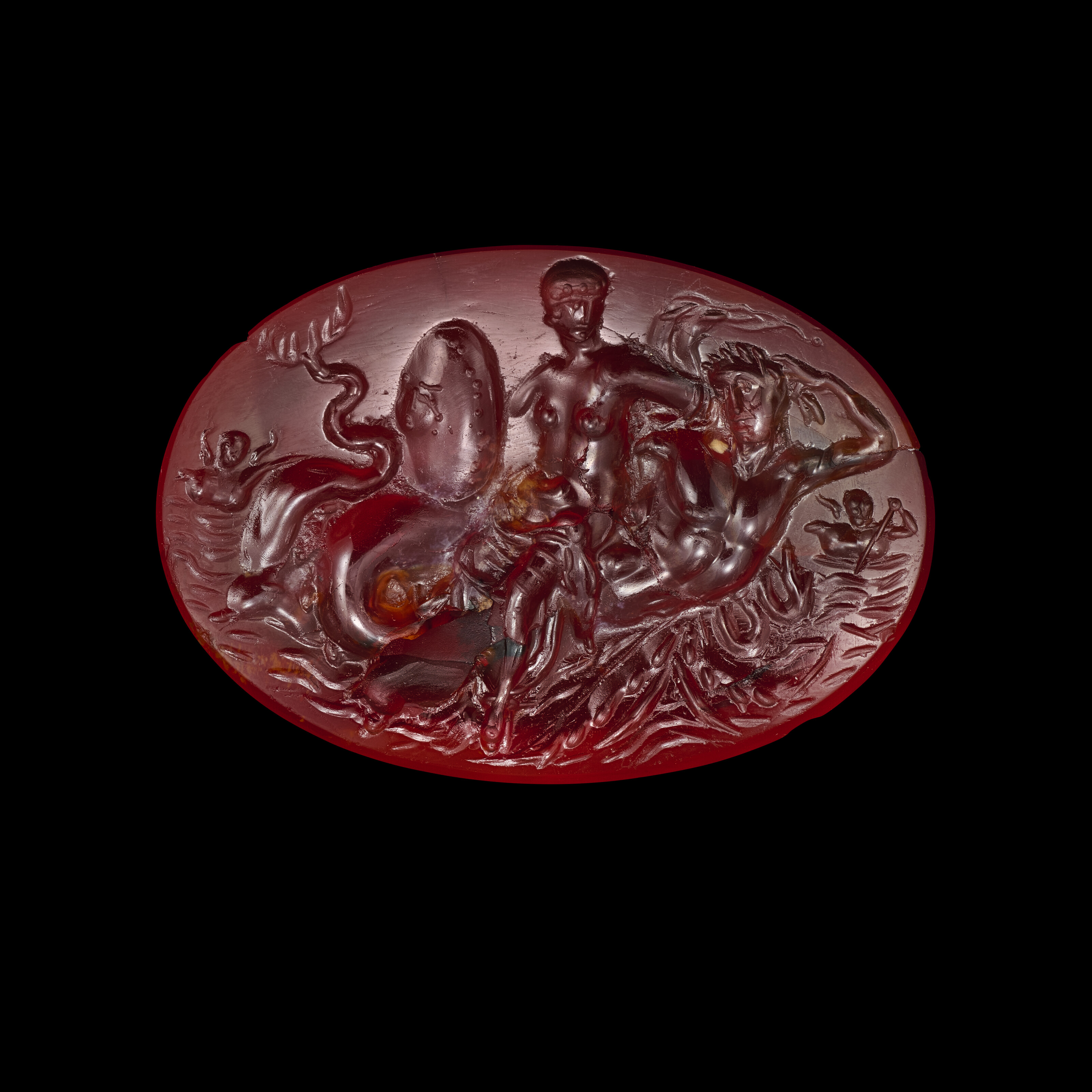 A large Roman carnelian ringstone with Thetis riding a Triton, circa 1st century B.C. to 1st century A.D., offered in Antiquities on 2 July 2025 at Christie's in London