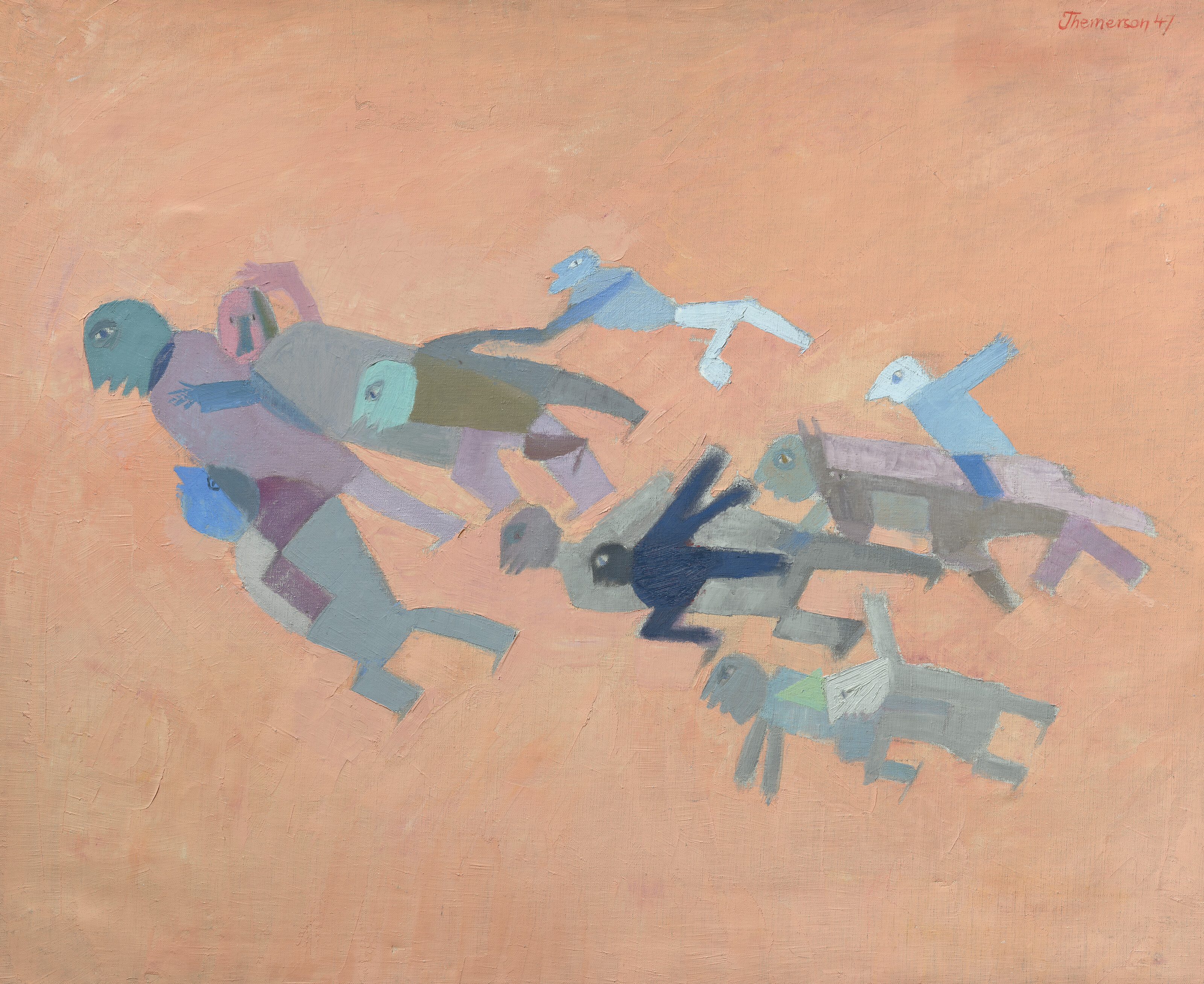 Franciszka Themerson, Eleven Persons and One Donkey Moving Forwards, 1947, offered in the Modern British and Irish Art Evening Sale on 19 March 2025 at Christie's in London