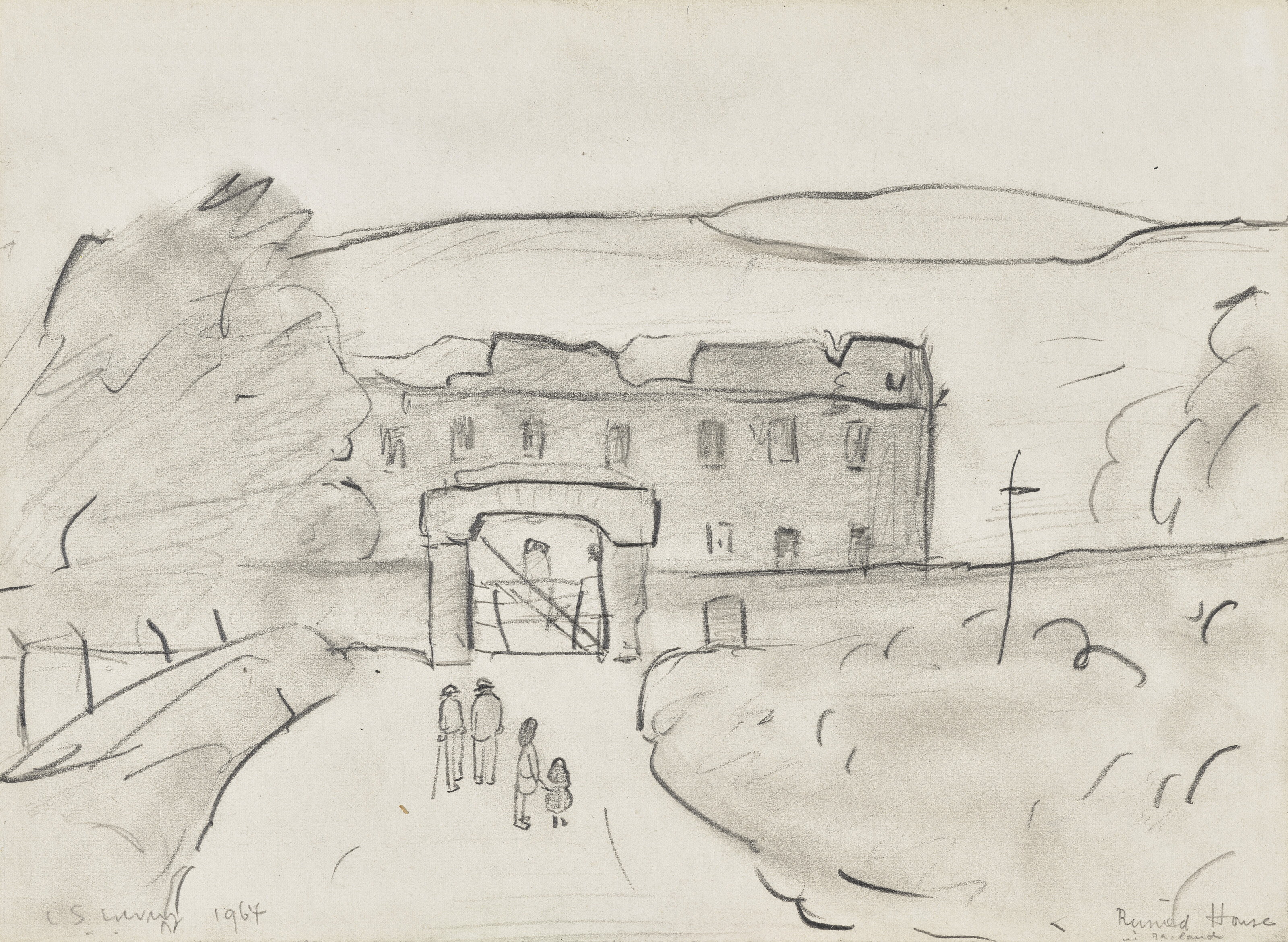 LS Lowry, Ruined House in Ireland, 1964, offered in the Modern British and Irish Art Day Sale on 20 March 2025 at Christie's in London