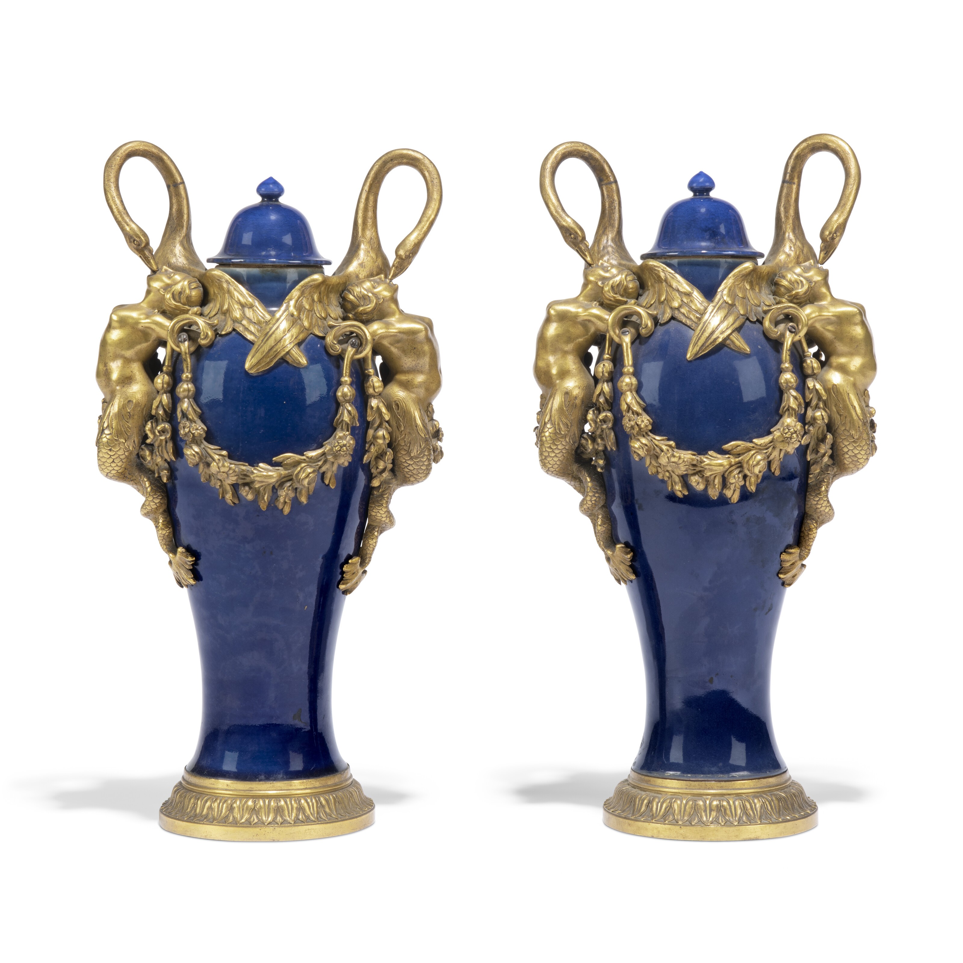 A pair of Louis XV ormolu-mounted blue Chinese porcelain covered vases. The ormolu mounts circa 1765-70, the Chinese porcelain first half 18th century, offered in The Exceptional Sale on 1 July 2025 at Christie's in London