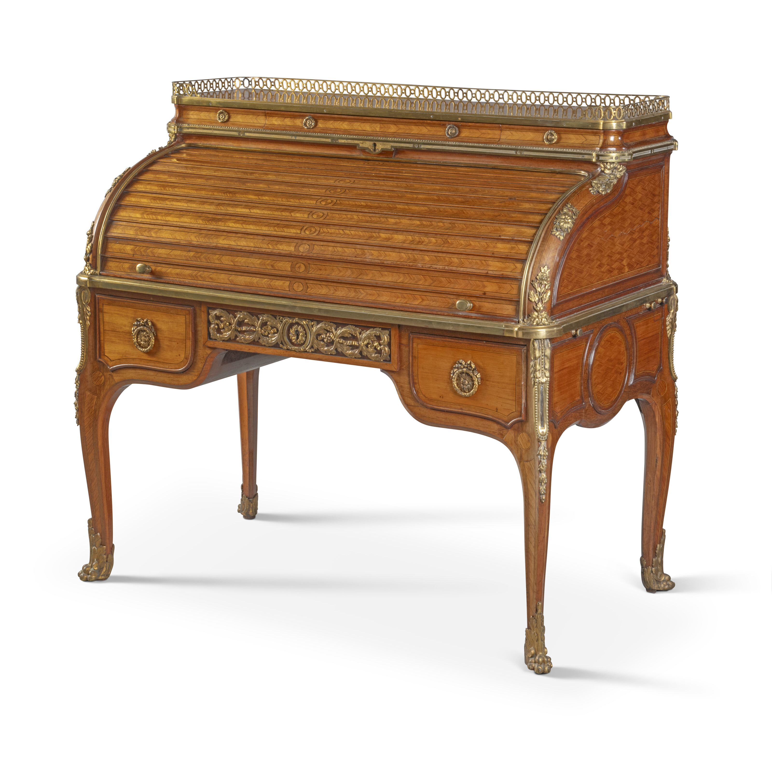 A Louis XVI ormolu-mounted tulipwood, amaranth, harewood, ebony and holly bureau a cylindre, by Jean-Henri Riesener, circa 1775-85, offered in The Exceptional Sale on 1 July 2025 at Christie's in London