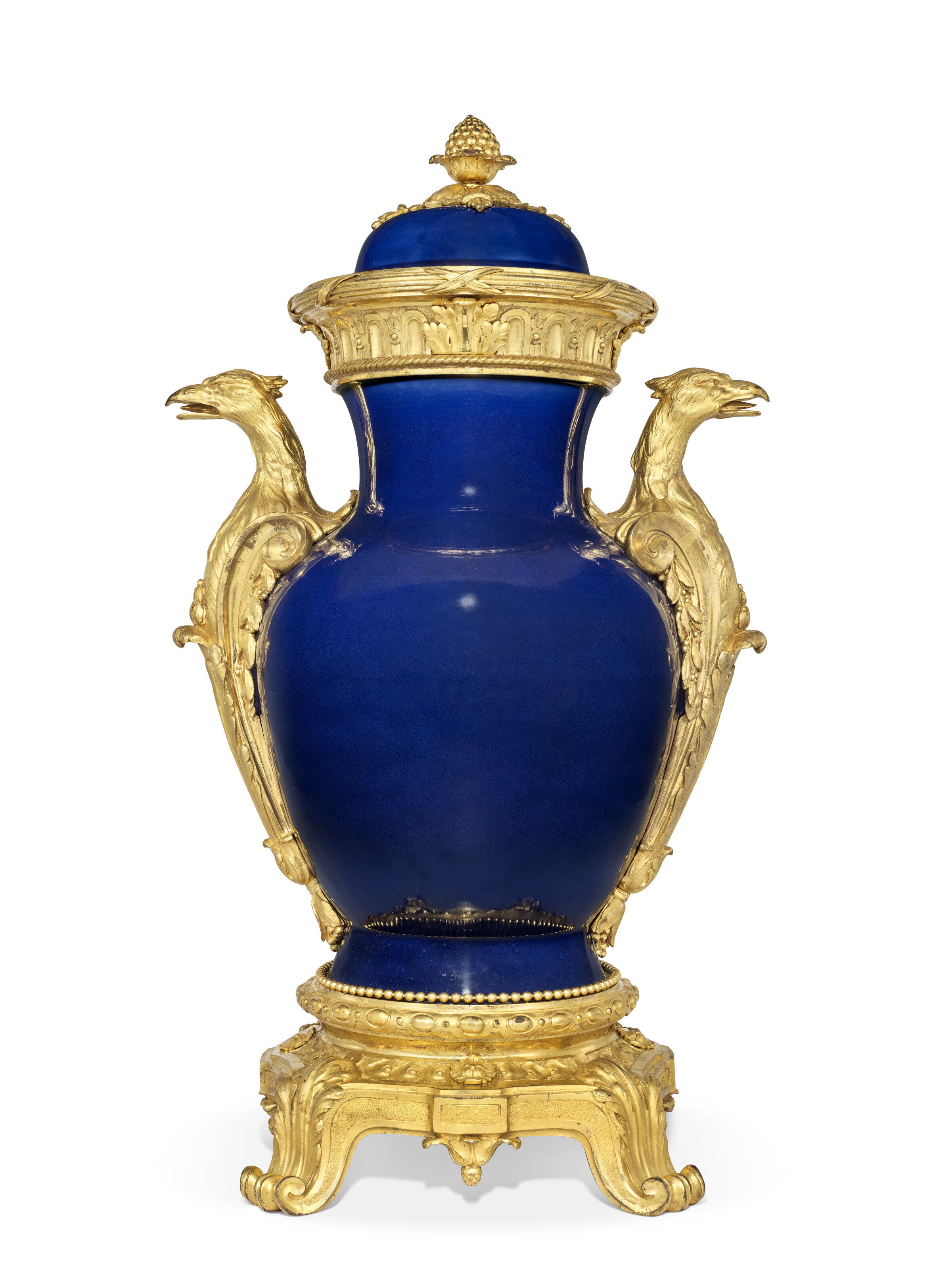 A LATE LOUIS XV ORMOLU-MOUNTED 'BLEU TURQUE' CHINESE PORCELAIN
