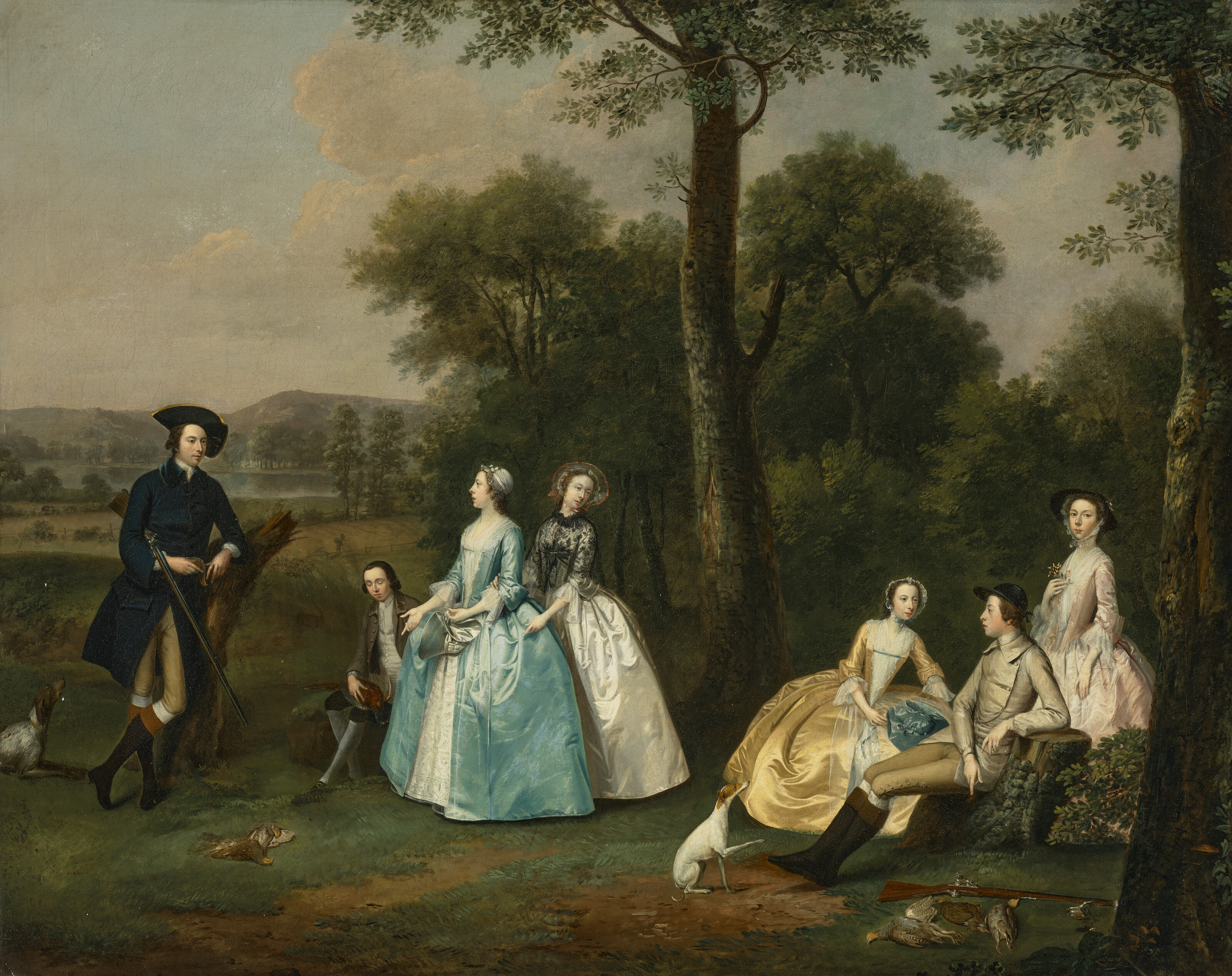 Arthur Devis, Group portrait of Peregrine Bertie, 3rd Duke of Ancaster (1714-1778) with his brothers and sisters, in a landscape, offered in Collections: Property from the Viscount Wimborne and the Earl of Suffolk and Berkshire, until 9 April 2025 at Christie's Online