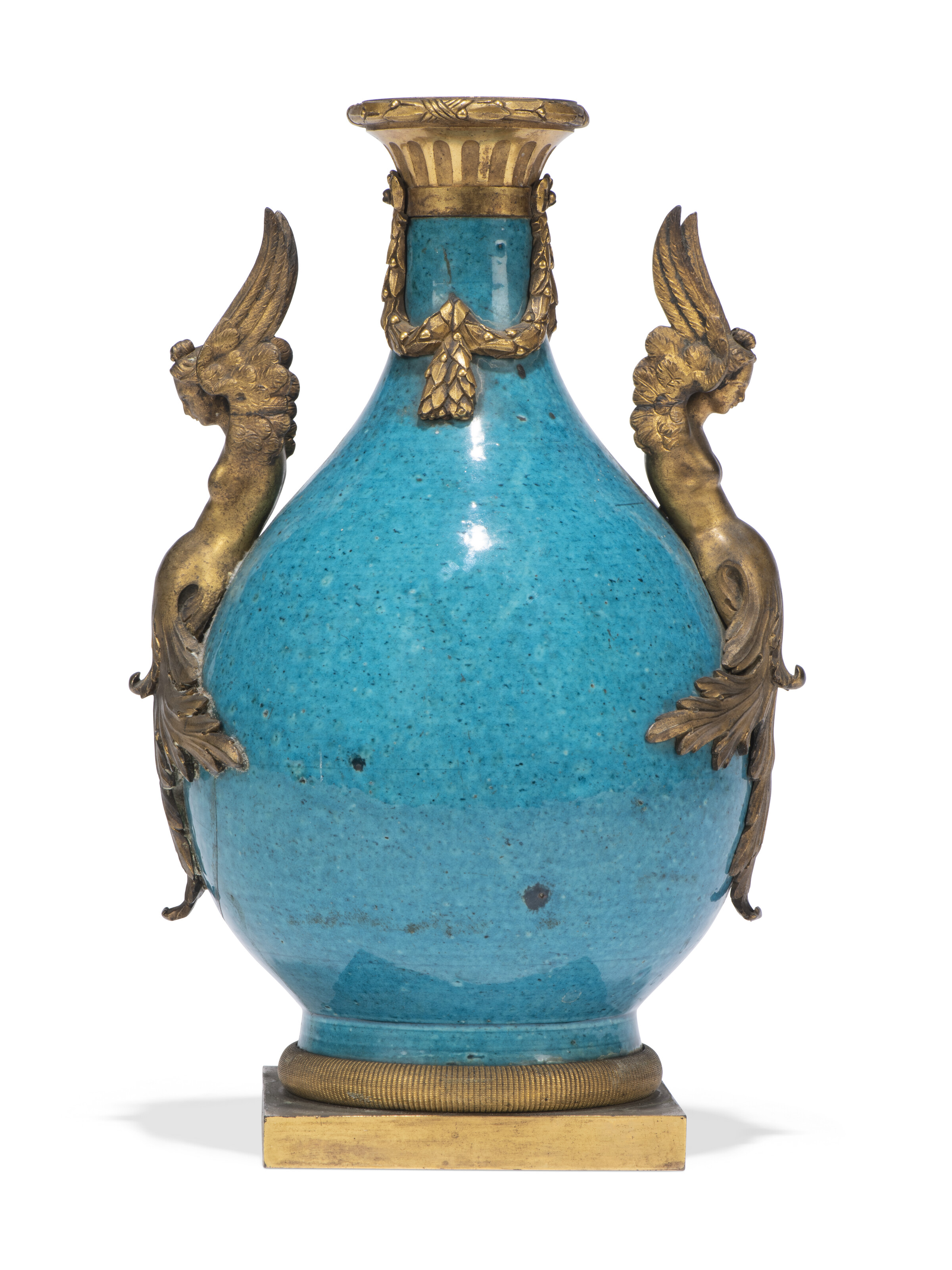 A LOUIS XVI ORMOLU-MOUNTED TURQUOISE-GLAZED CHINESE PORCELAIN VASE