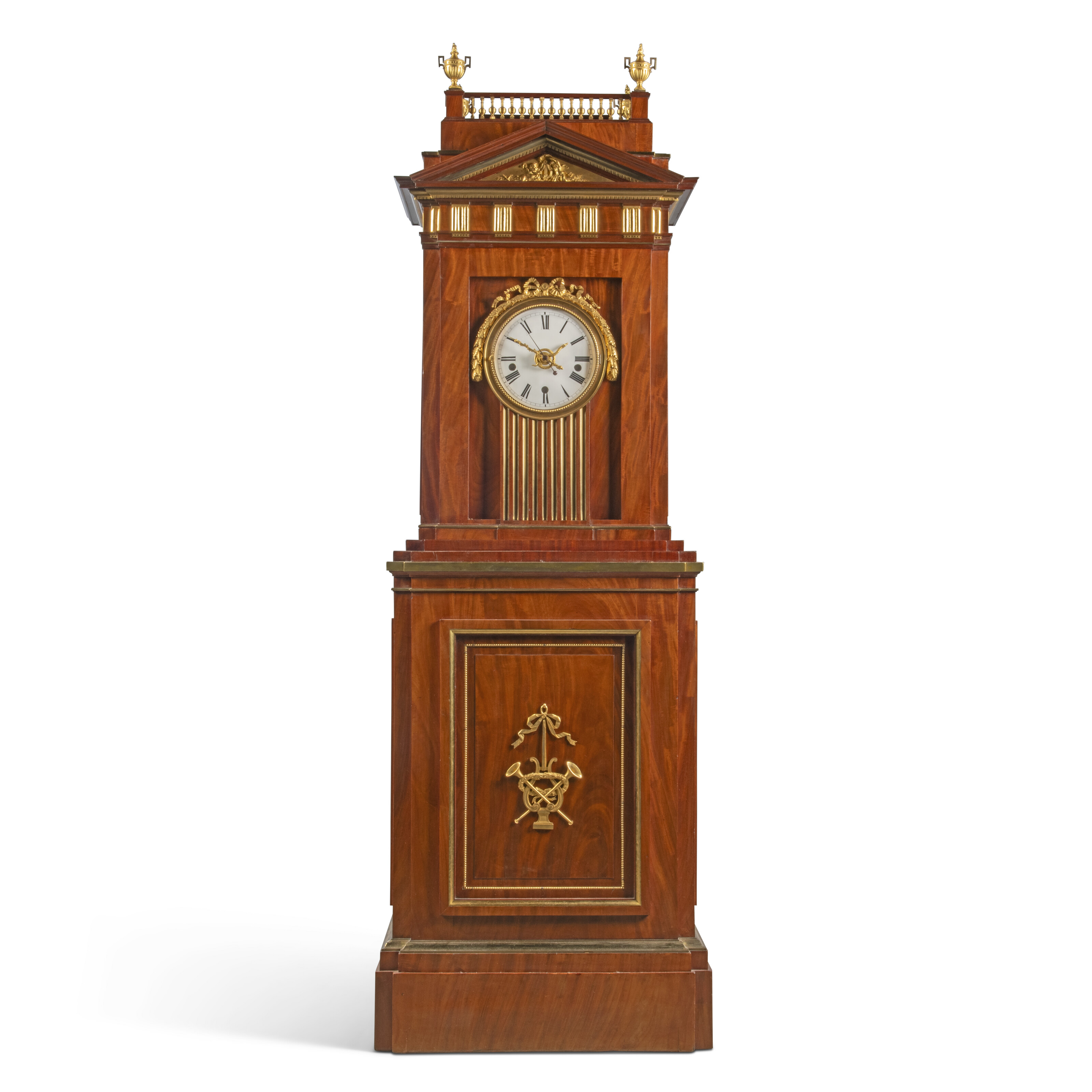 A GERMAN ORMOLU-MOUNTED AND BRASS-INLAID MAHOGANY STRIKING MUSICAL