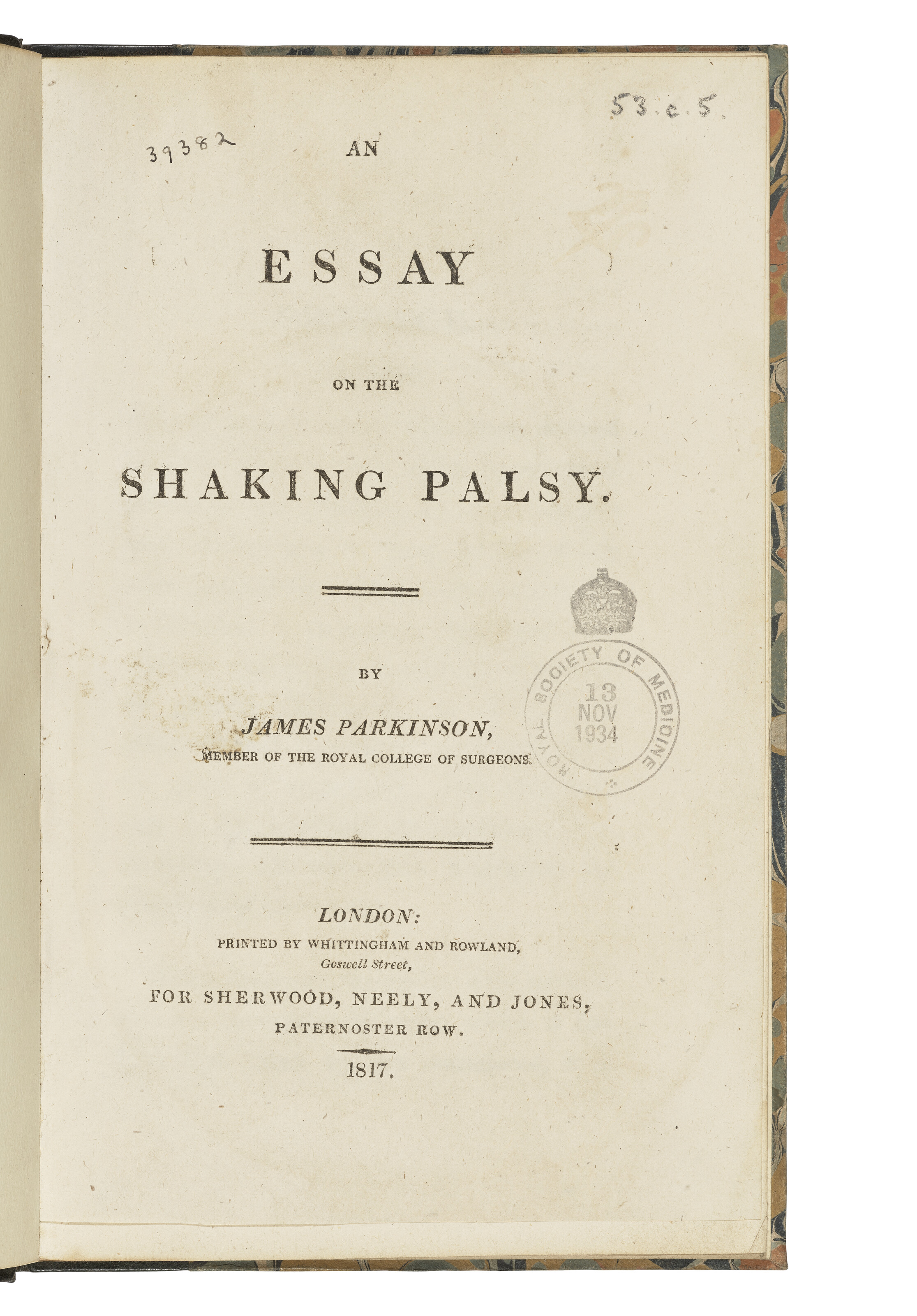 James Parkinson, exceptionally rare first edition of a foundational work of neurology: Parkinson's essay on the disease that would later bear his name, offered in Valuable Books, Manuscripts and Photographs, including Highlights from The Royal Society of Medicine on 10 December 2025 at Christie's in London