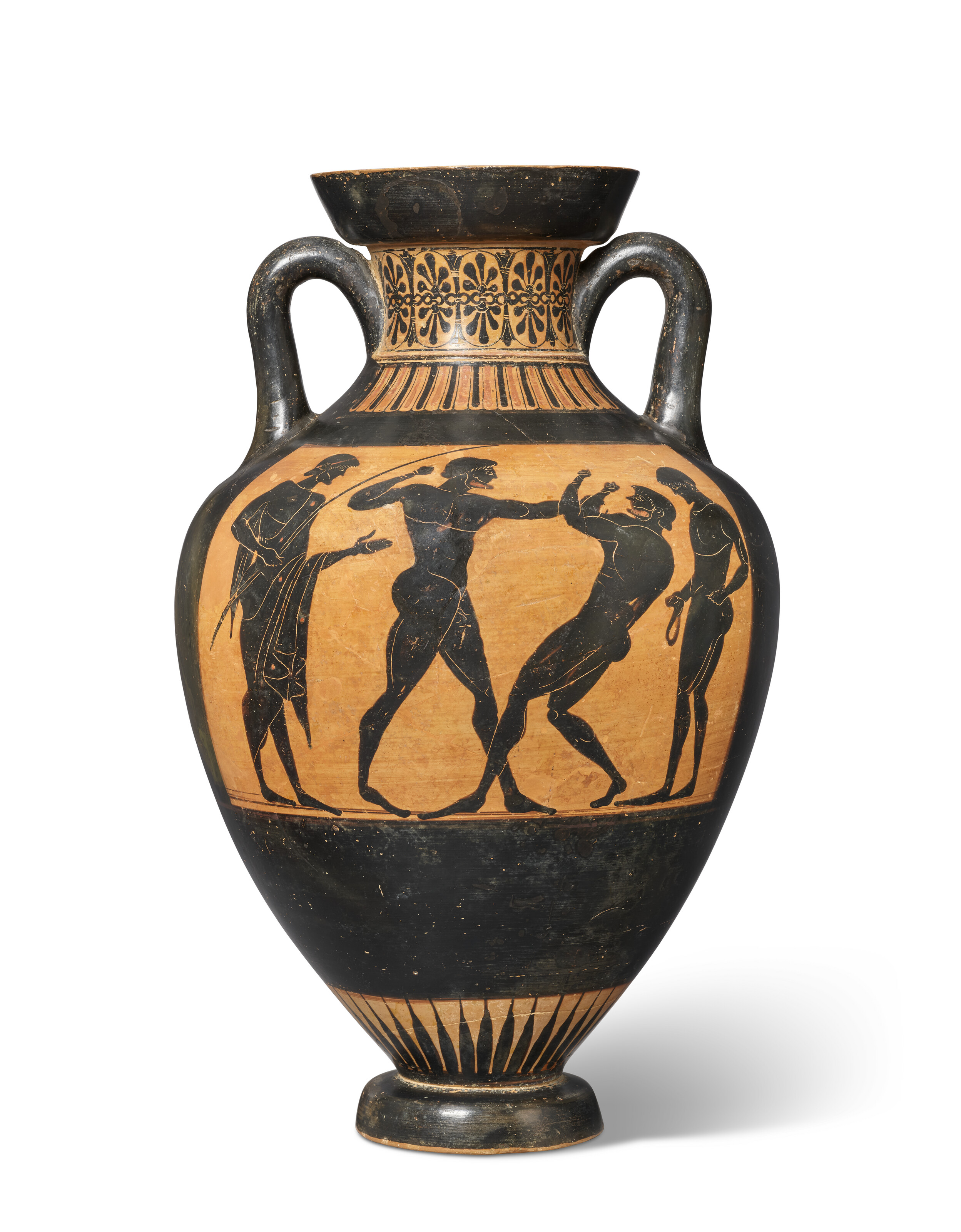 An Attic black-figured pseudo-Panathenaic amphora, circa late 6th century B.C., offered in Antiquities on 3 December 2025 at Christie's in London