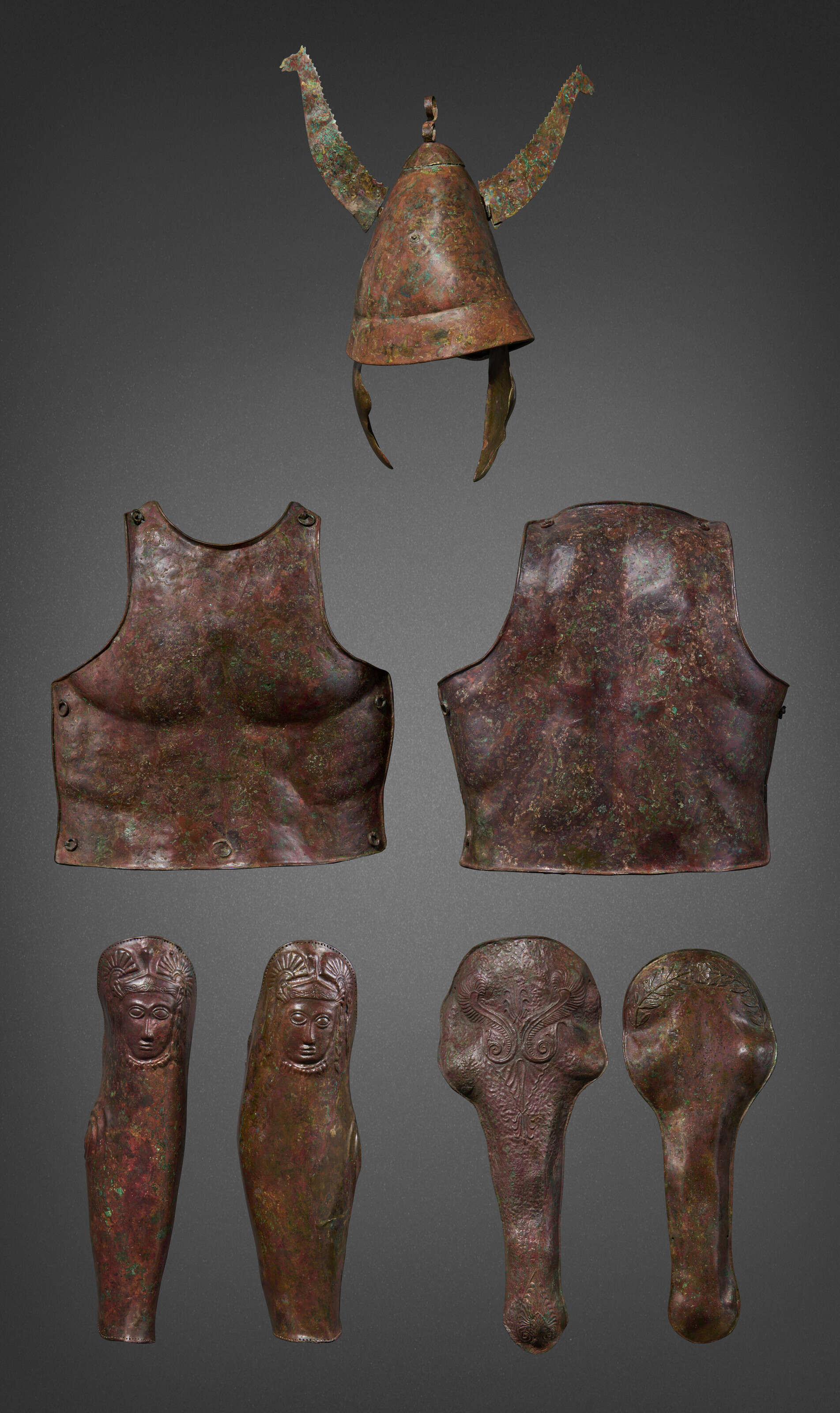 A Greek bronze warrior's panoply and two chamfrons, Magna Graecia, Classical to Hellenistic period, circa 400-200 B.C., offered in Antiquities on 3 December 2025 at Christie's in London