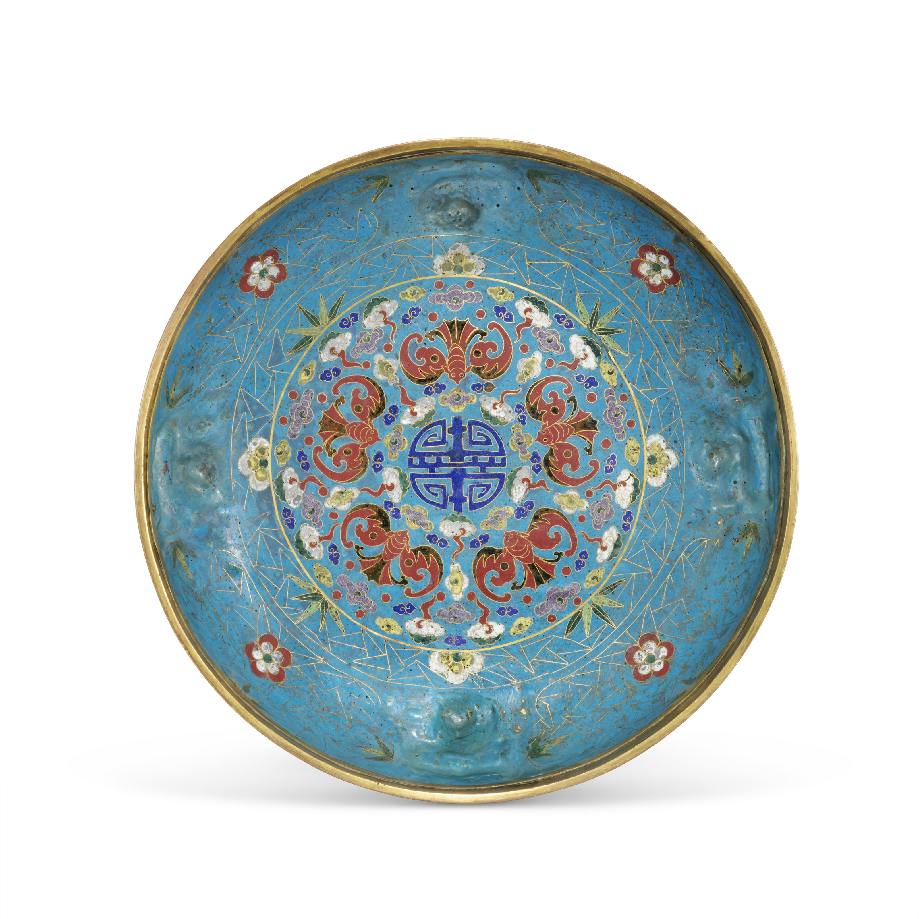 A CHINESE GILT-BRONZE AND CLOISONNE ENAMEL LARGE 'DRAGON' BOX AND