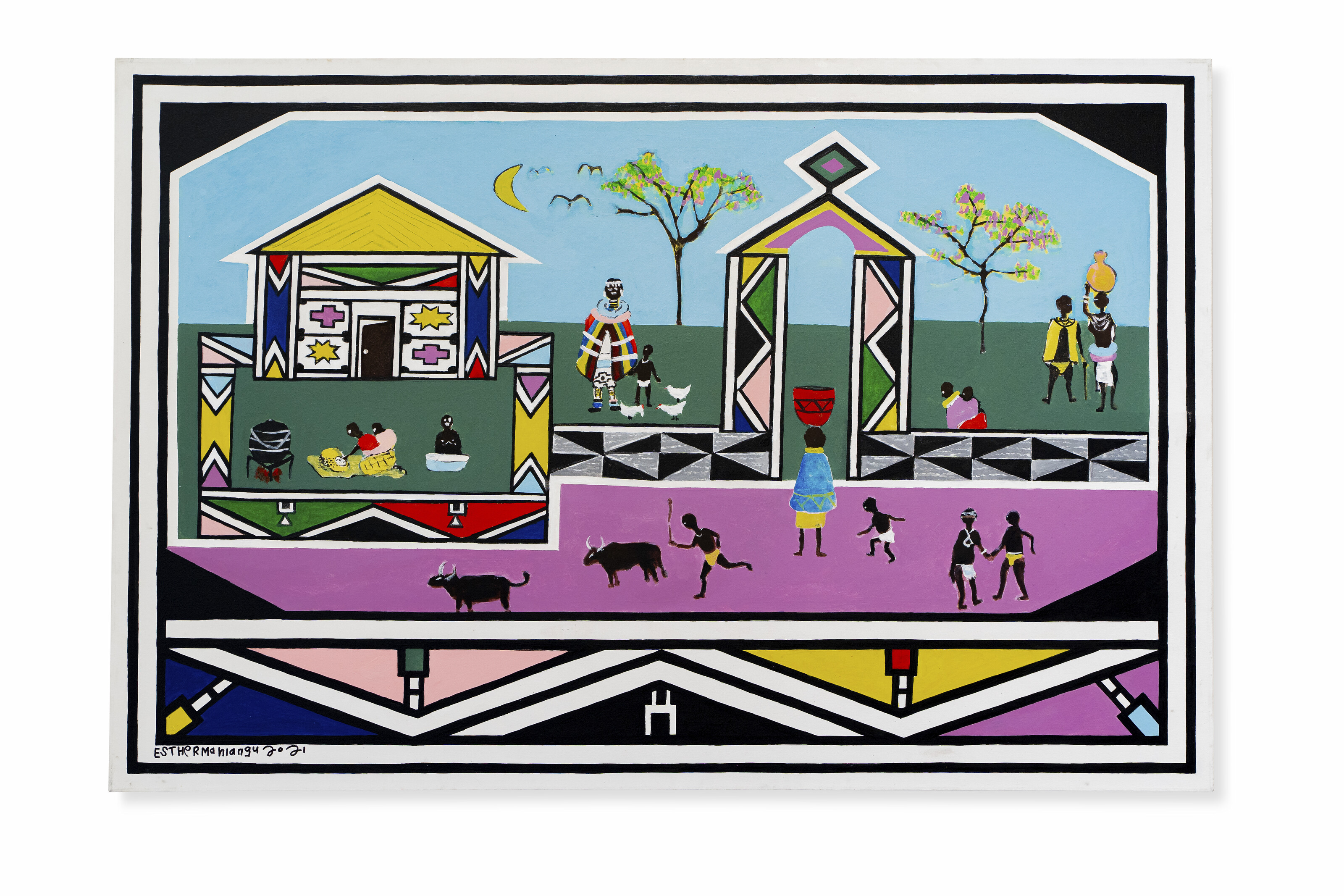 Esther Mahlangu, Village Scene, 2021, offered in Post War and Contemporary Art Online on 8-22 October 2025 at Christie's Online