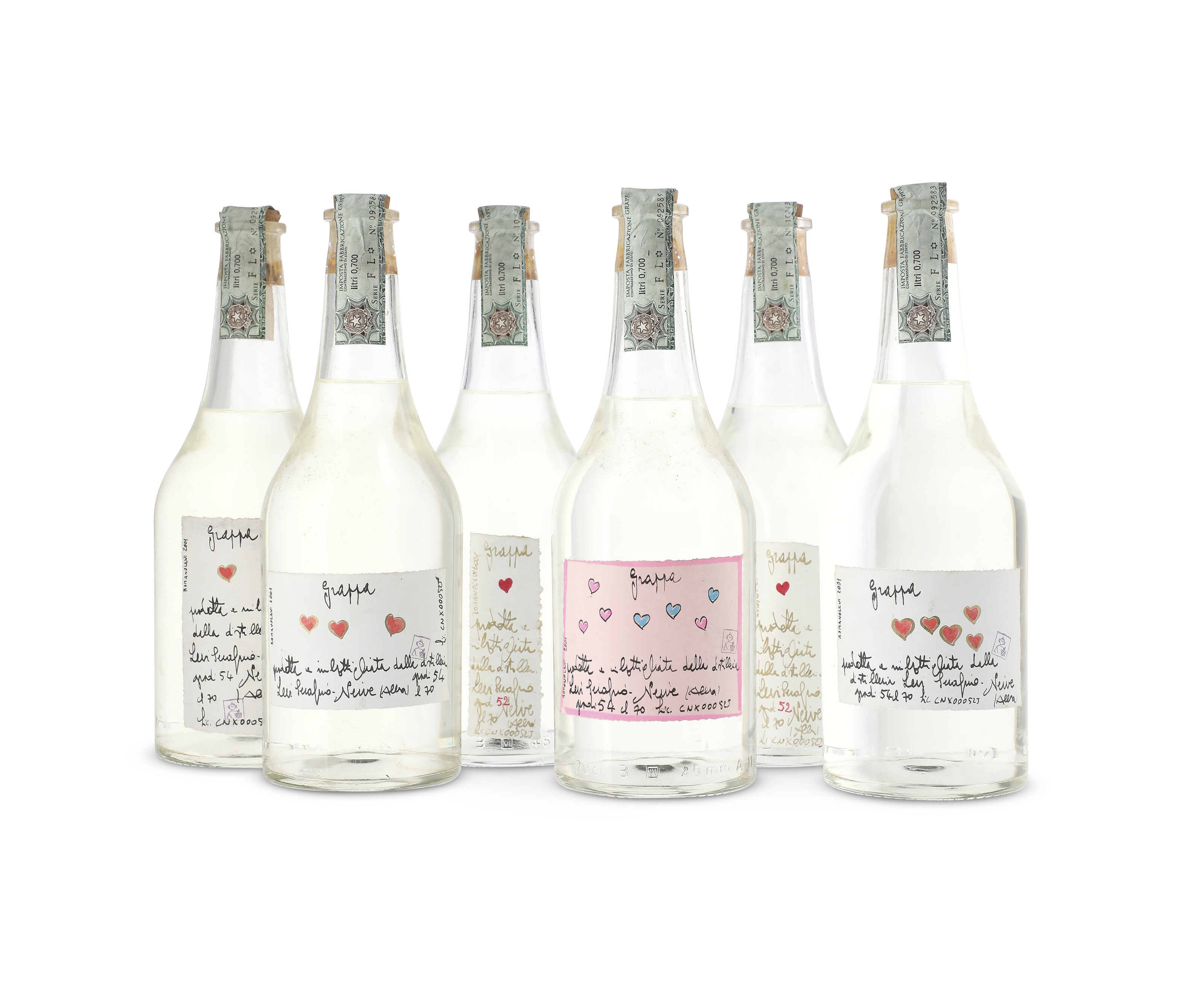 Romano Levi, Grappa 2001, Different label styles. Slightly bin-soiled ...