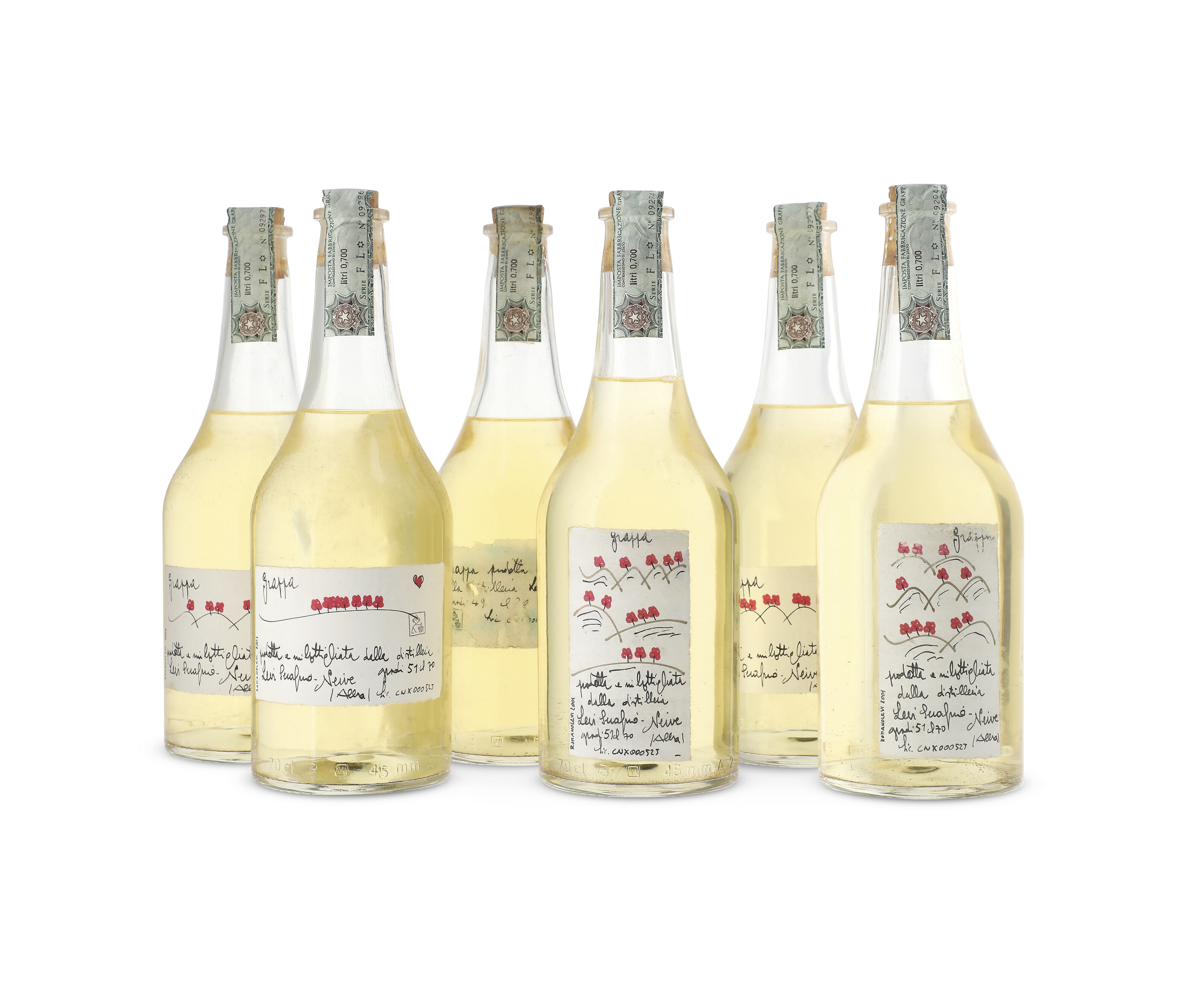 Romano Levi, Grappa 2001, Slightly bin-soiled labels. Levels: 6cm or ...