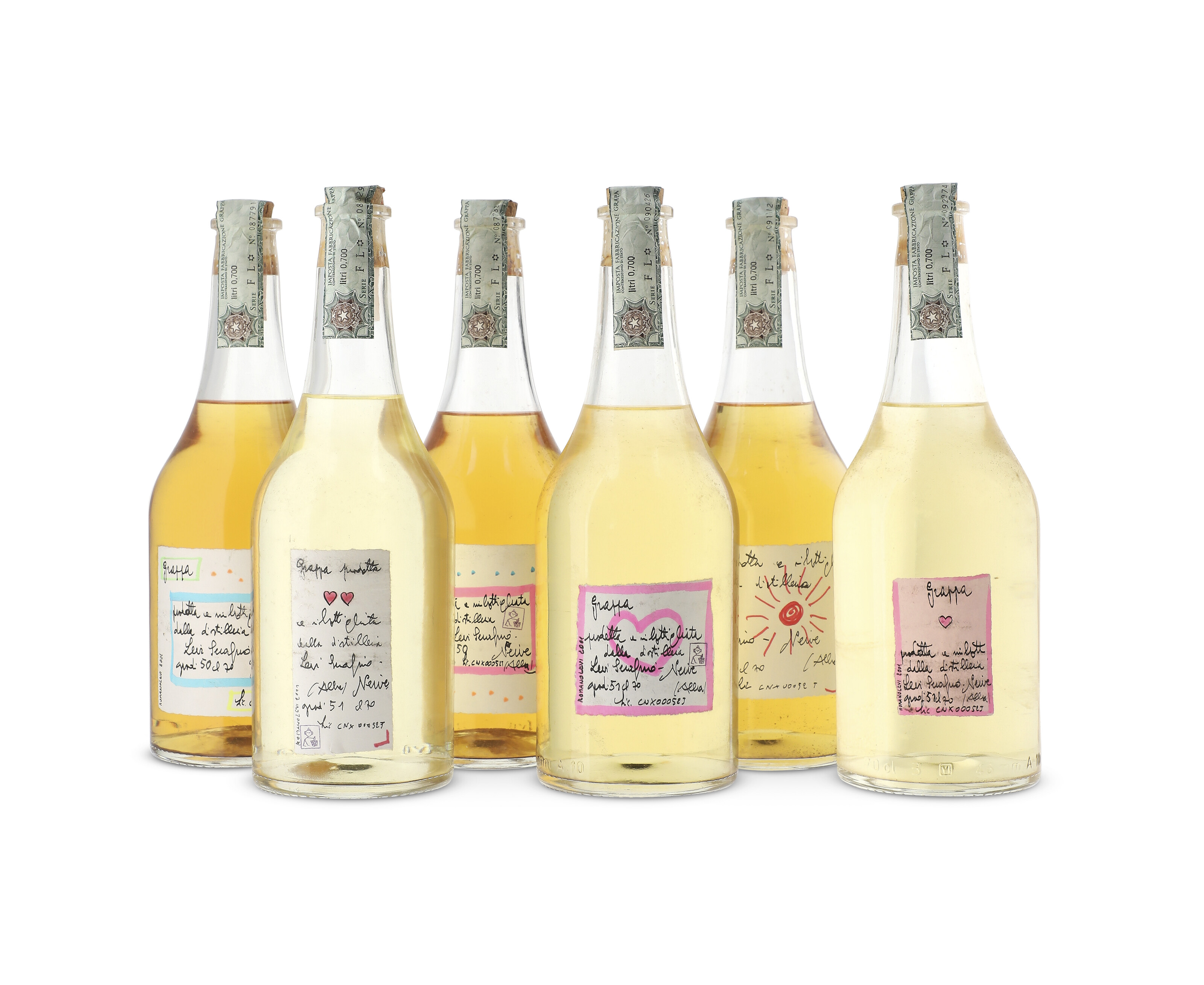 Romano Levi, Grappa 2001, Different label styles. Slightly bin-soiled ...