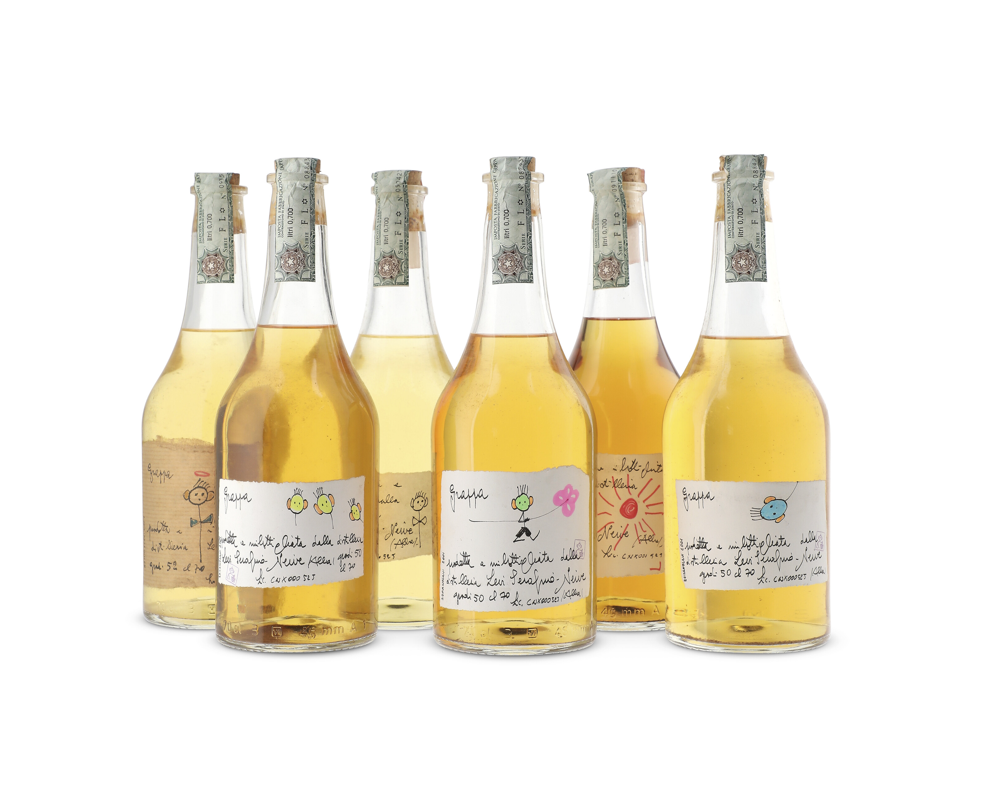 Romano Levi, Grappa 2001, Different label styles. Slightly bin-soiled ...