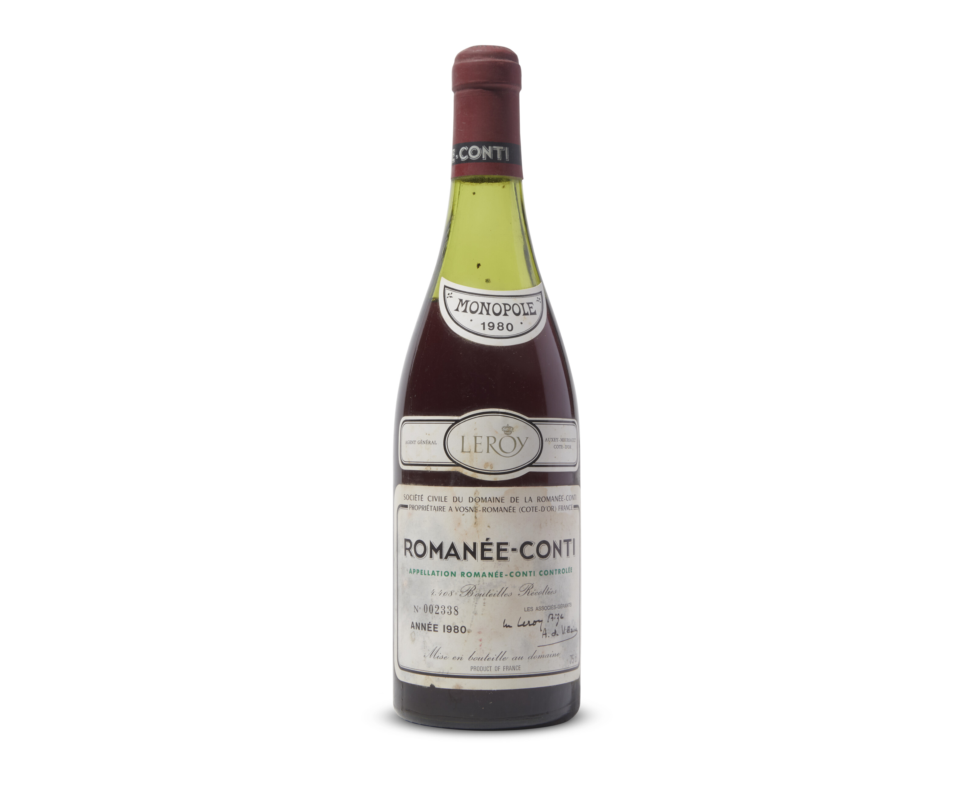 カ*ル様 ROMANEE-CONTI 1982年 LEROY空き瓶 木箱・プレー Domaine de la Romanée-Conti, Romanée-Conti 1980, Grand Cru, Côte