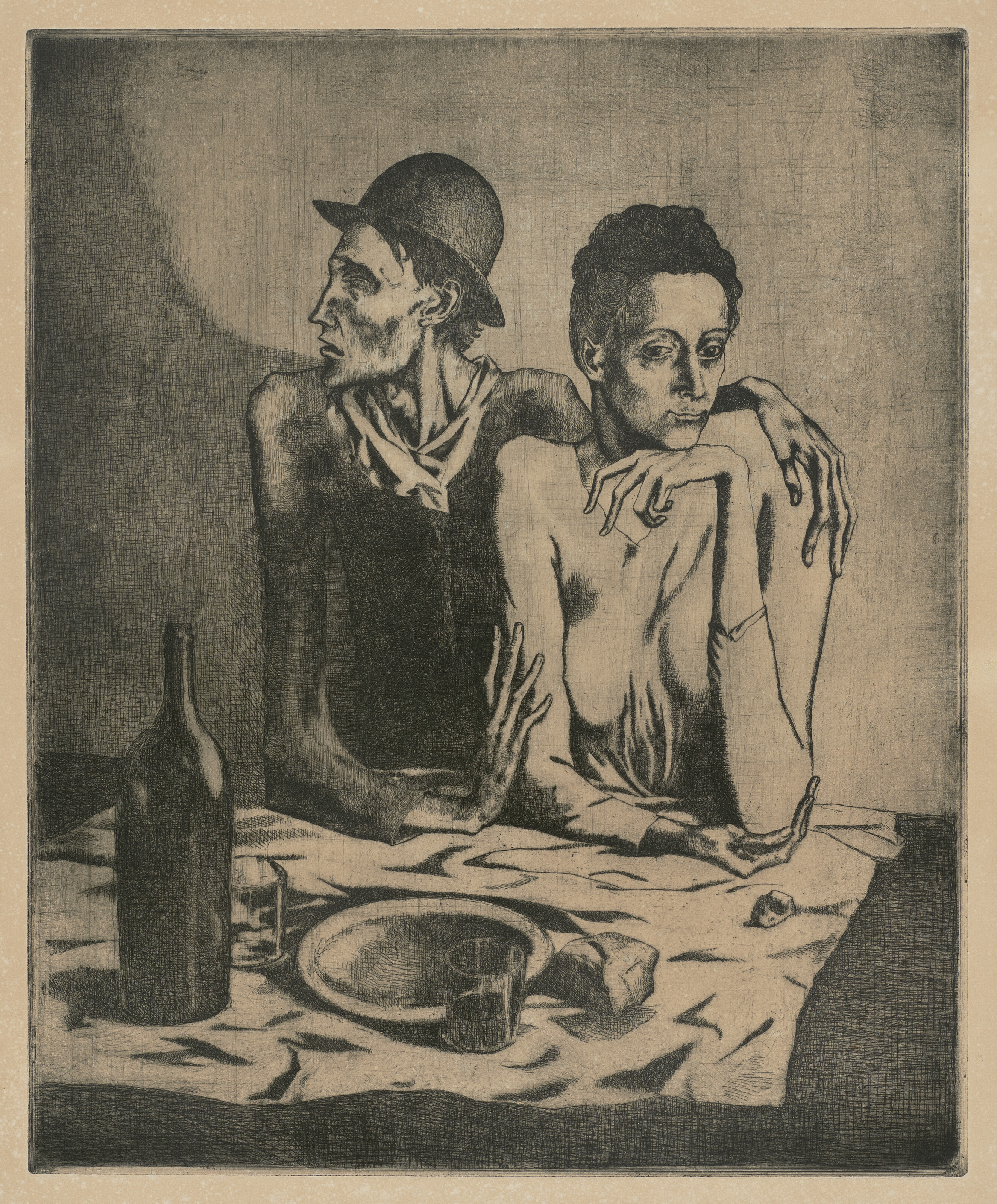 Pablo Picasso, Le repas frugal, 1904. Etching. One of a few impressions printed before the plate was steel-faced, offered in Spellbound: The Hegewisch Collection, Part I on 16 October 2025 at Christie's in London