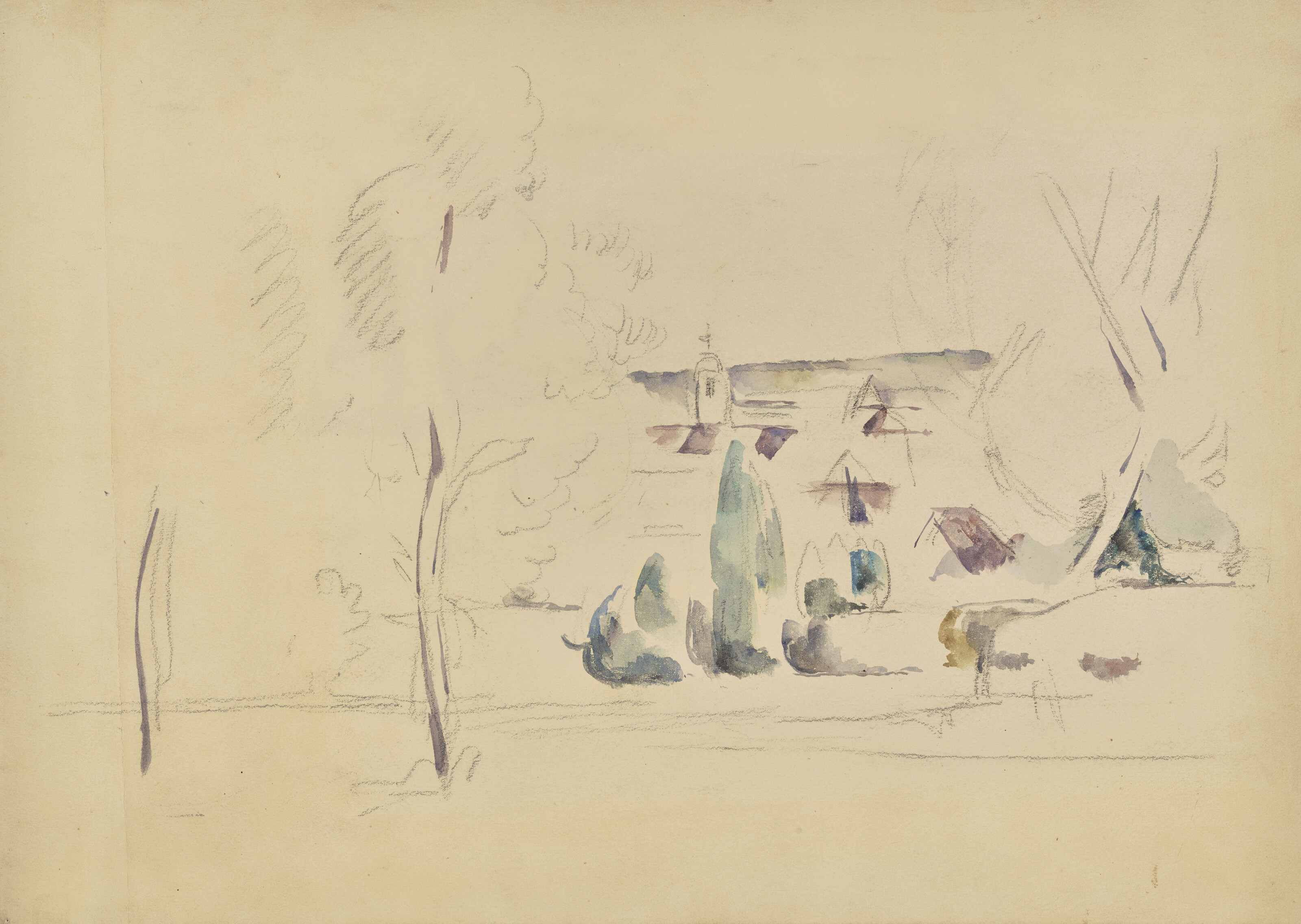Paul Cezanne, Vue d'un bourg (Emagny) (recto), circa 1890; Verdure (verso), circa 1885-90, offered in Spellbound: The Hegewisch Collection, Part I on 16 October 2025 at Christie's in London