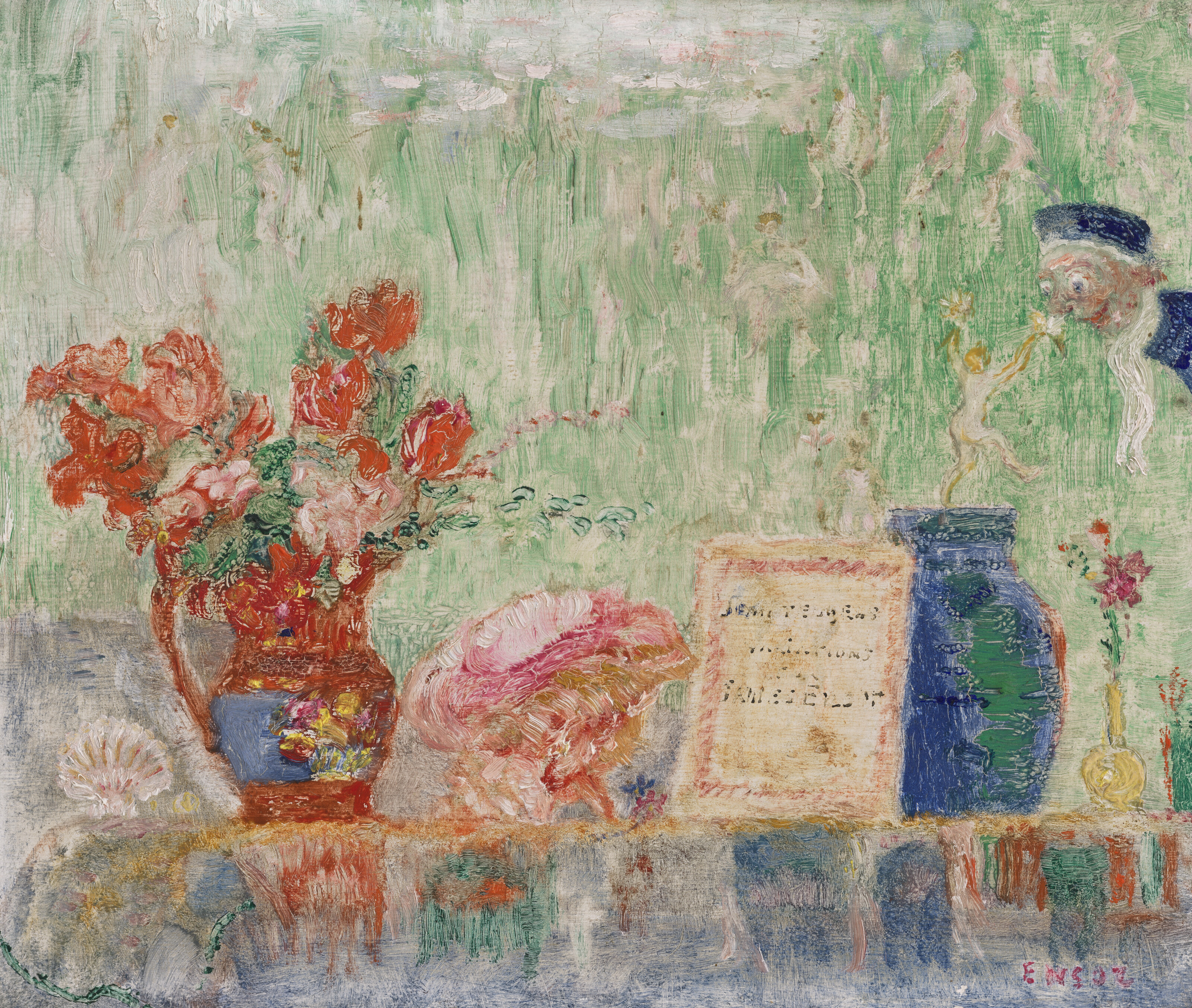 JAMES ENSOR (1860-1949), Nature morte au livre de Jean Teugels