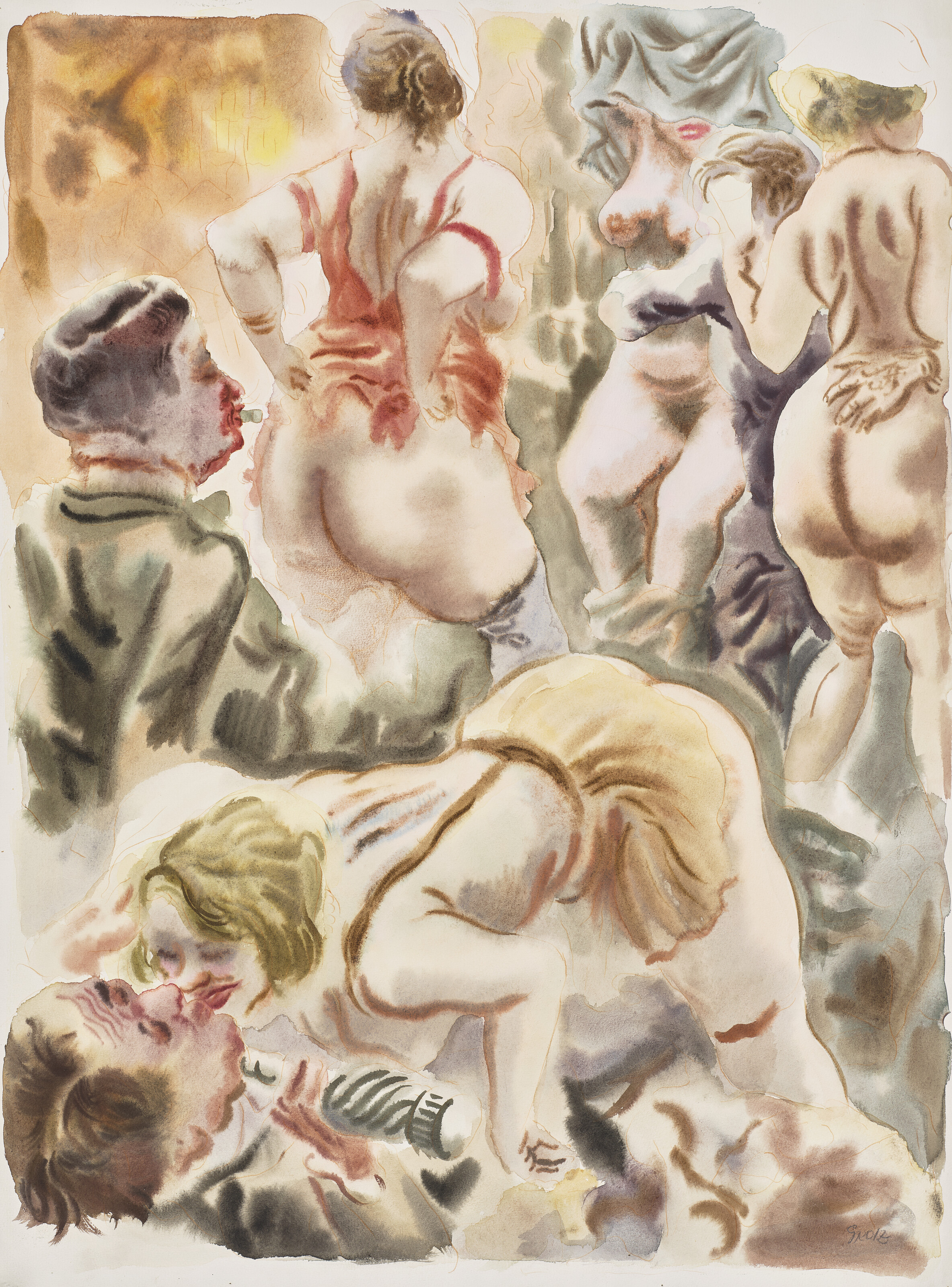 George Grosz, Im Bordell, 1930, offered in the Impressionist and Modern Art Day and Works on Paper Sale on 17 October 2025 at Christie's in London