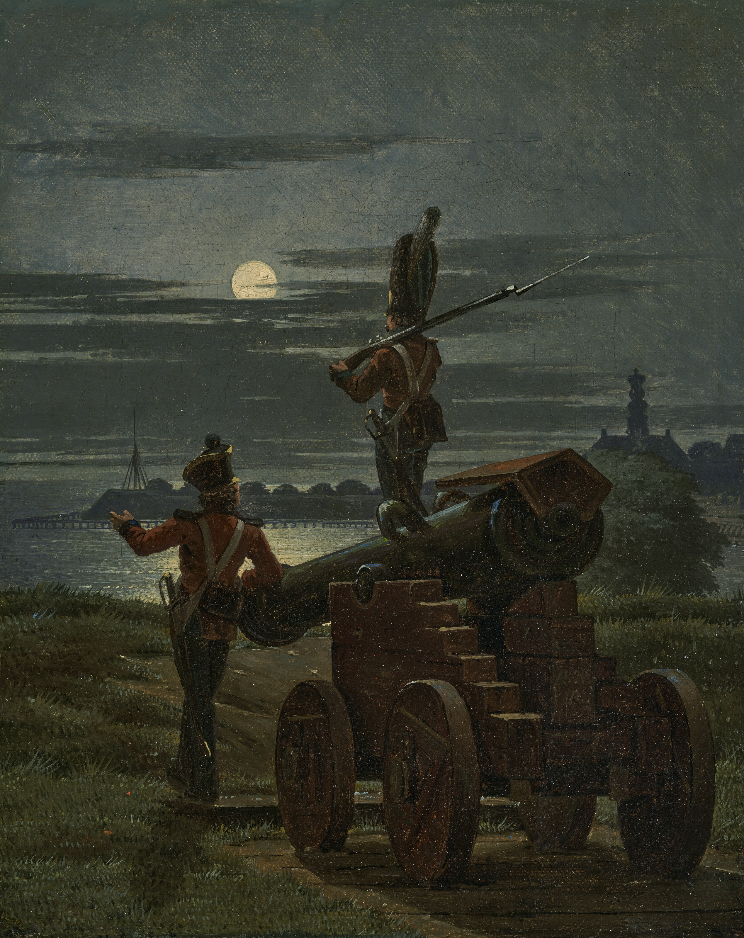 Martinus Rorbye, Sentinels on the ramparts of the citadel by moonlight, September 1828, offered in Old Masters, 19th Century Paintings and Drawings from a Private Collection: Selling without Reserve on 2 July 2025 at Christie's in London
