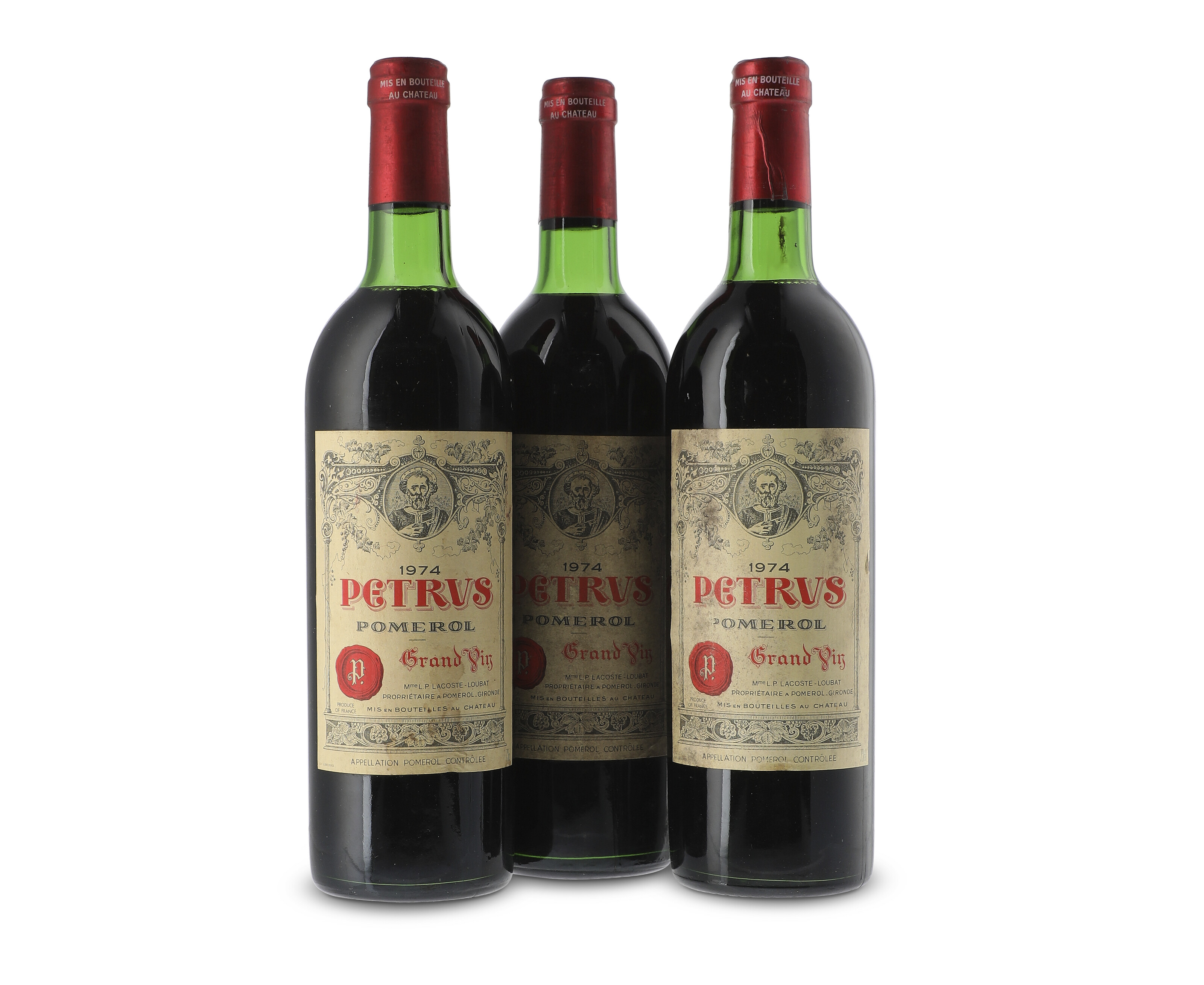 Petrus 1974, Pomerol U. 2x bon, 5x us, 1x m/us, 1x ms, bin-soiled